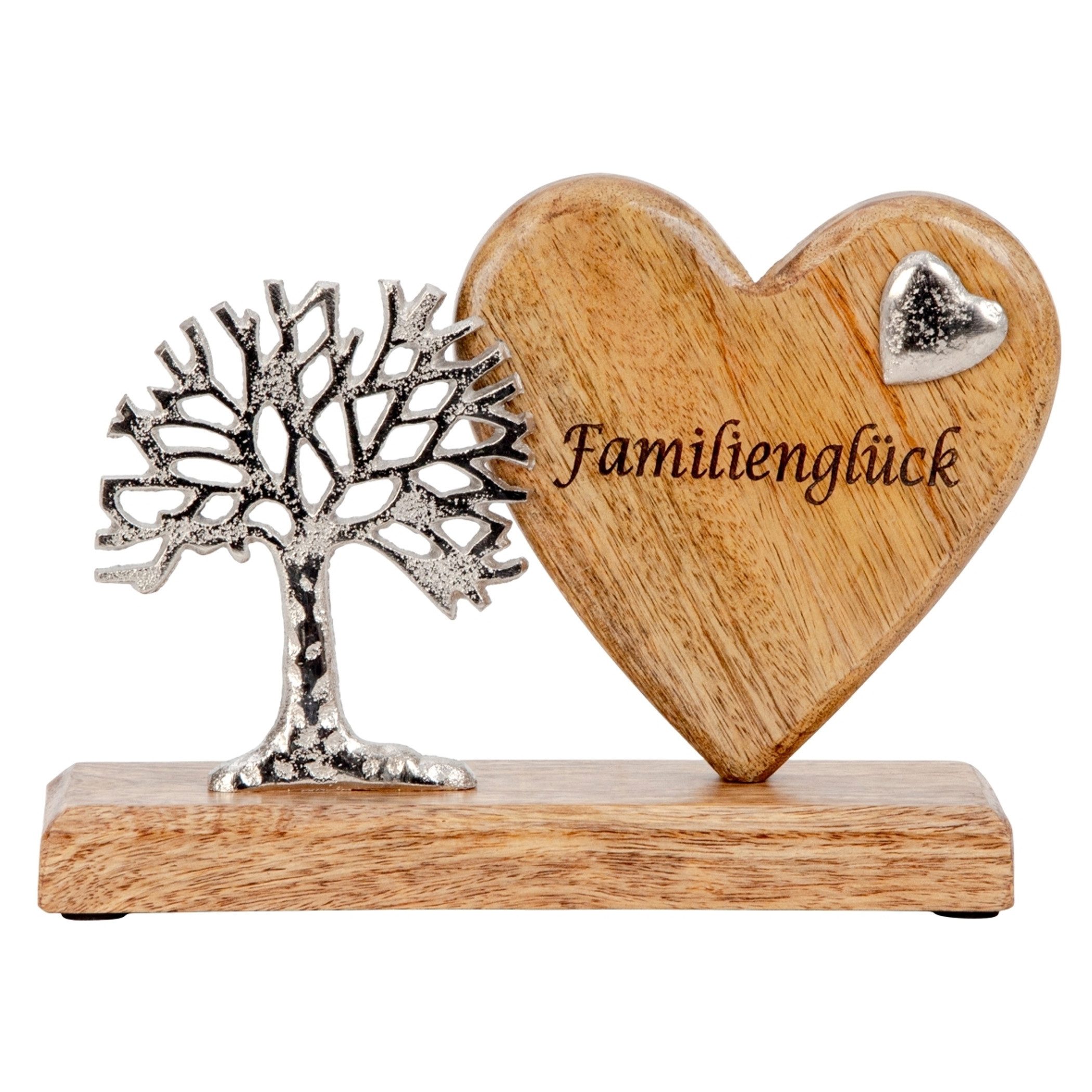 XiRRiX Dekoobjekt Deko Aufsteller Lebensbaum aus Metall auf Holzsockel (B: 25 cm, Lebensbaum Deko), Wohnzimmer Dekoration, Baum Deko Silber Metall