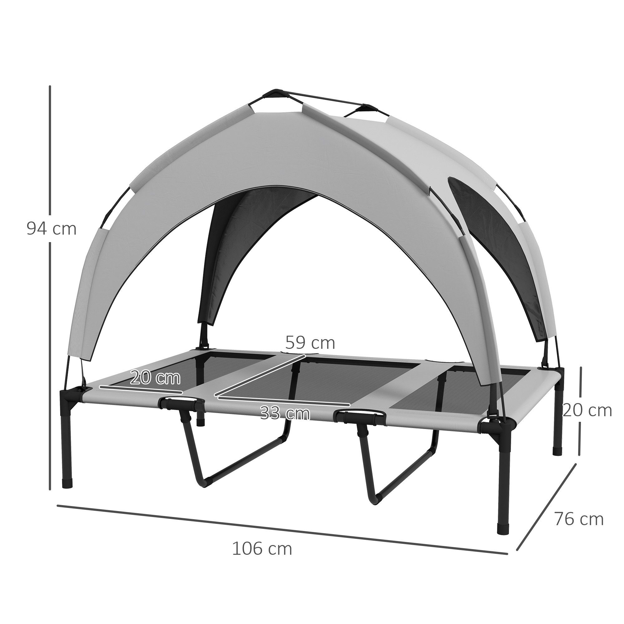 PawHut Tierbett Erhöhtes Hundebett, Outdoor Hundeliege, Atmungsaktiv, Hellgrau, Oxfordstoff, Netzstoff, 106 x 76 x 94 cm