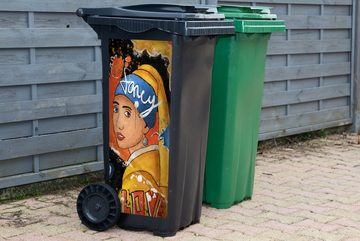 MuchoWow Wandsticker Mädchen mit Perlenohrring - Graffiti - Kunst (1 St), Mülleimer-aufkleber, Mülltonne, Sticker, Container, Abfalbehälter