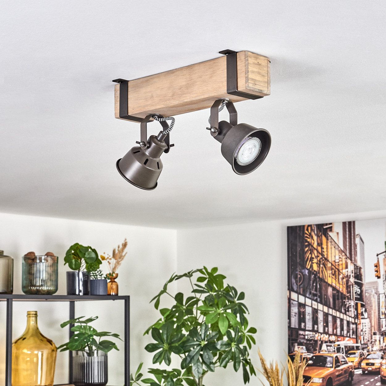 hofstein Deckenleuchte Deckenlampe verstellbar aus Metall/Holz in Grau/Natu günstig online kaufen