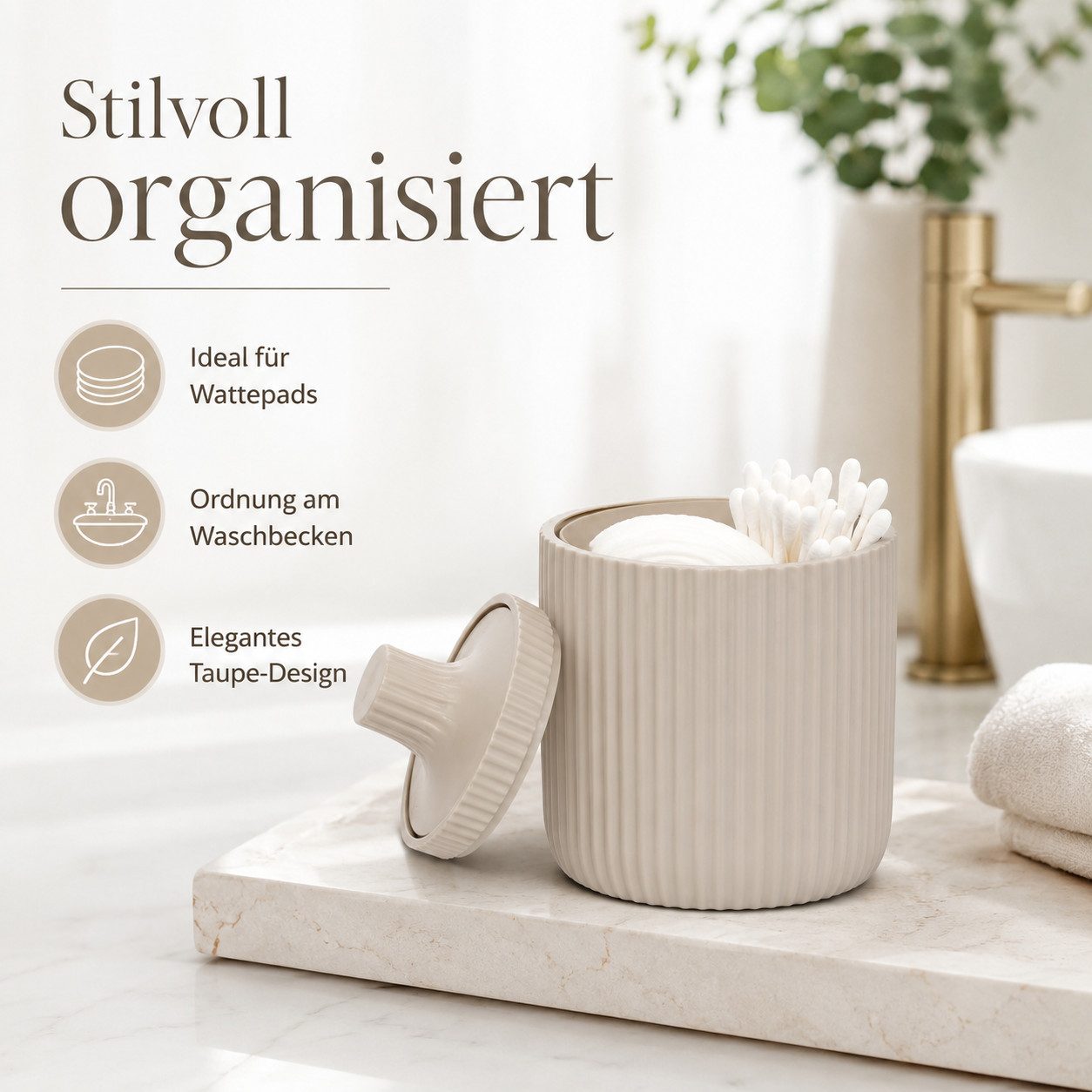 ReWu Seifenspender Samos Taupe Zahnputzbecher Seifenspender WC Garnitur Aufbewahrungsdose, (1-tlg)