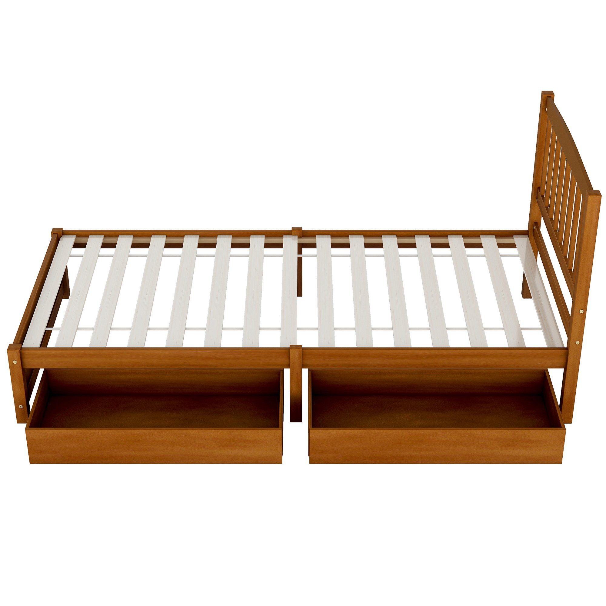 Massivholzbett (Einzelbett, mit 2 Schubladen, Lattenrost und Kopfteil), Kinderbett Jugendbett 90 x 200 cm, Kiefernholz