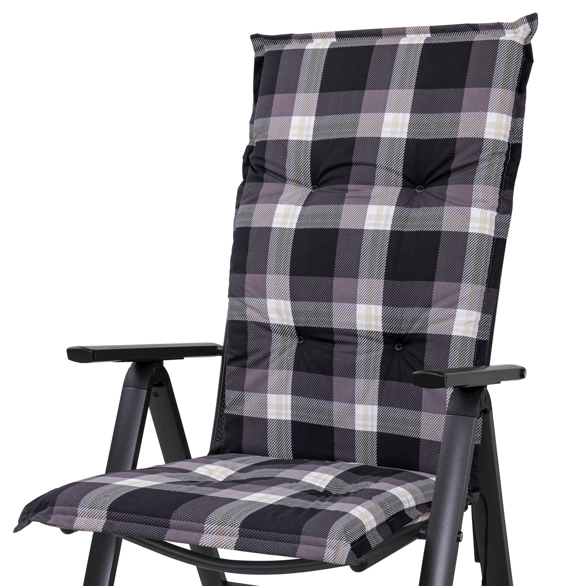 Sun Garden Hochlehnerauflage Hochlehner Naxos 10623-800 schwarz-braun-beige kariert 120x49x6 cm, (1 St), mit Bindebändern