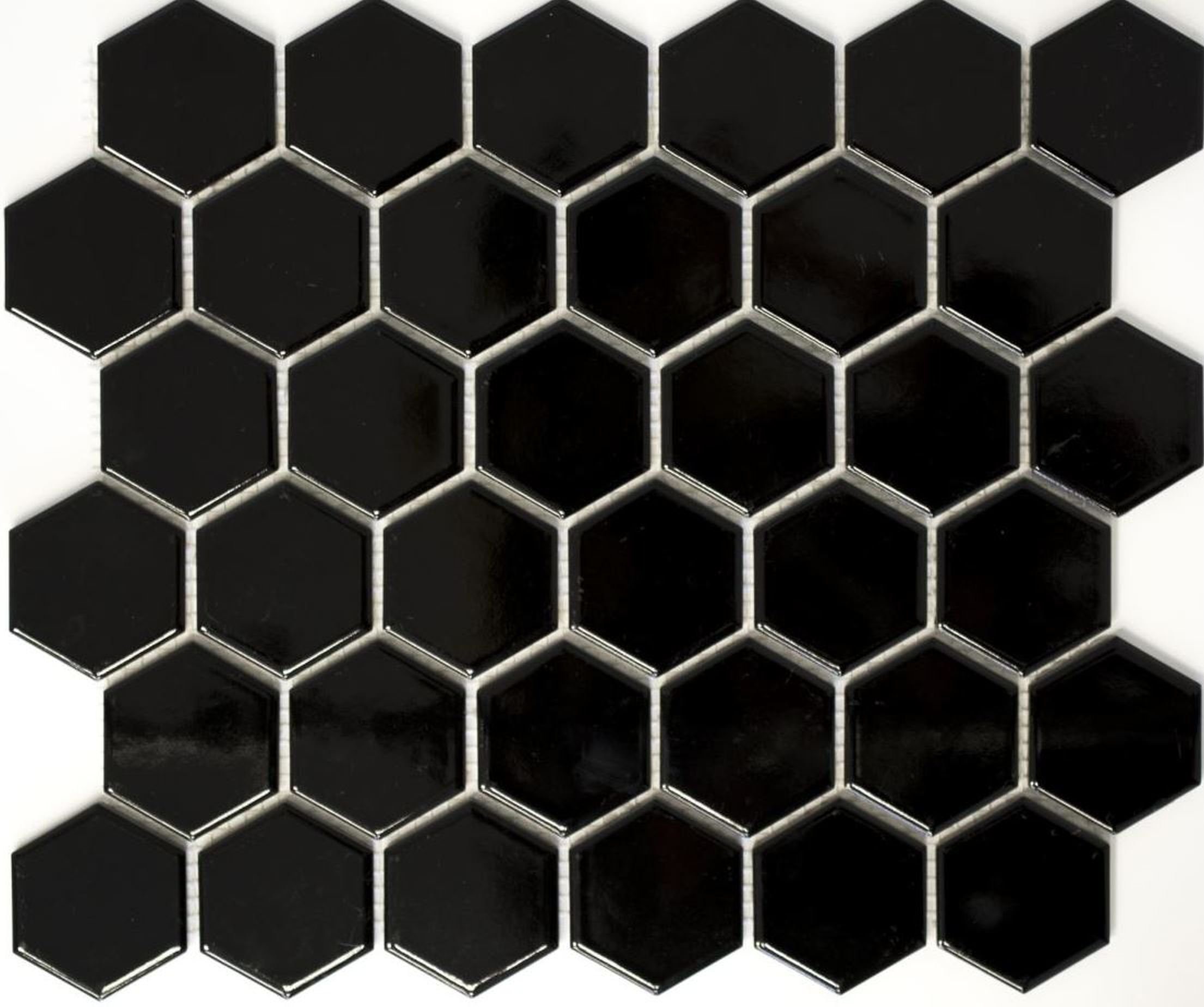Mosani Mosaikfliesen Sechseck Mosaik Fliese Keramik schwarz glänzend Dusche Küche Bad