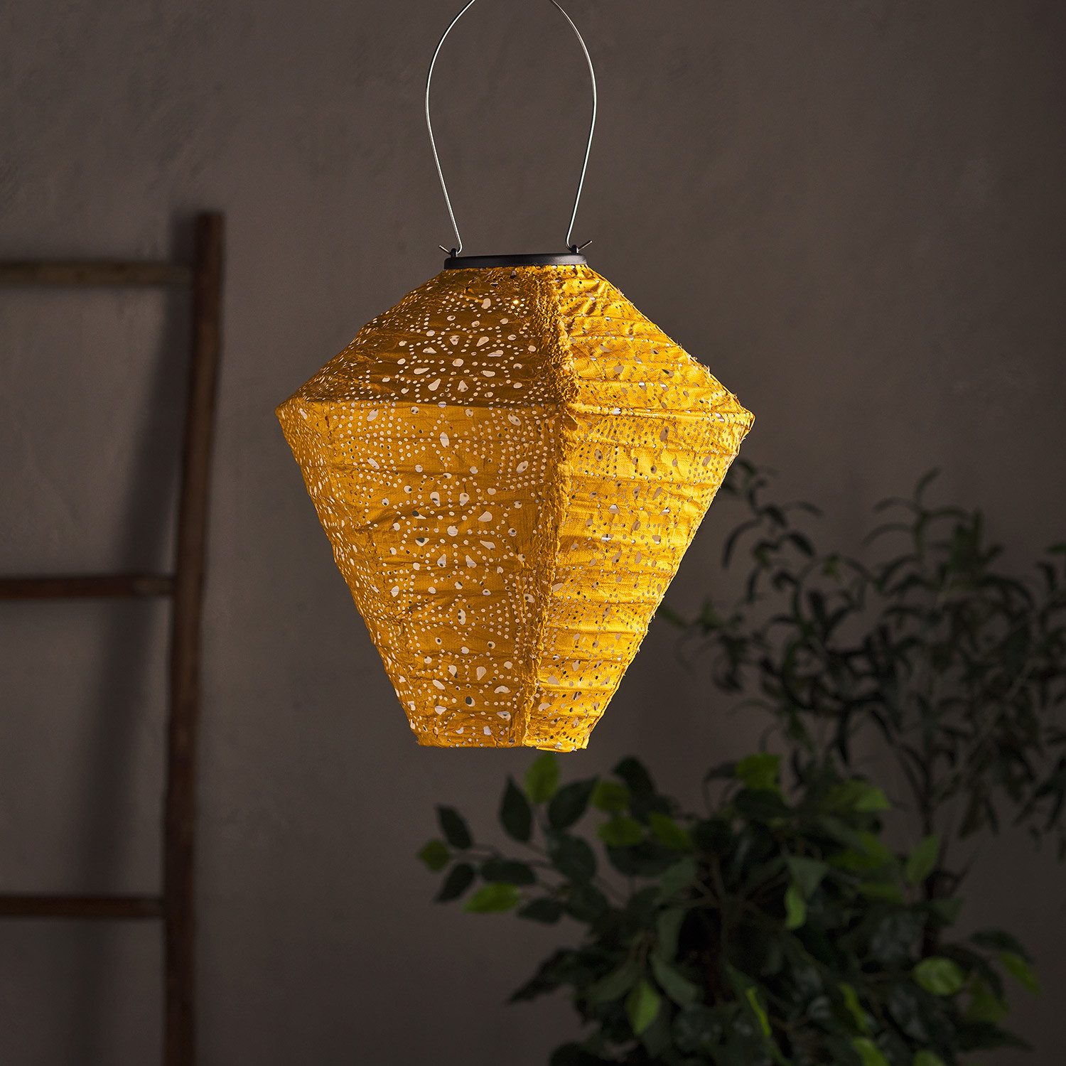Lights4fun LED Laterne Tyvek Solar Lampion gelb