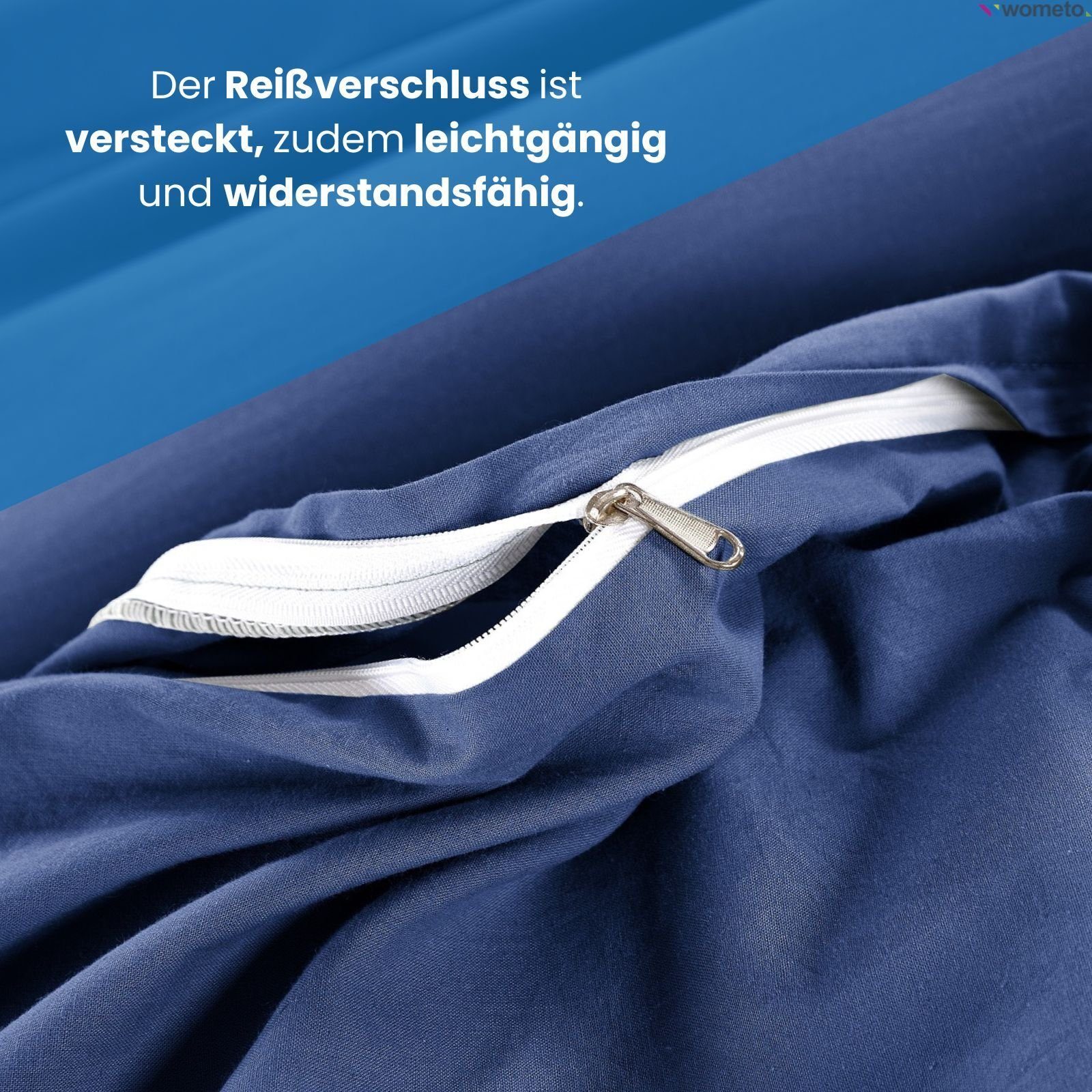 Bettwäsche Washed, Baumwolle wometo, 2 blau Used-Effekt Stone mit Baumwolle, Stehsaum teilig,