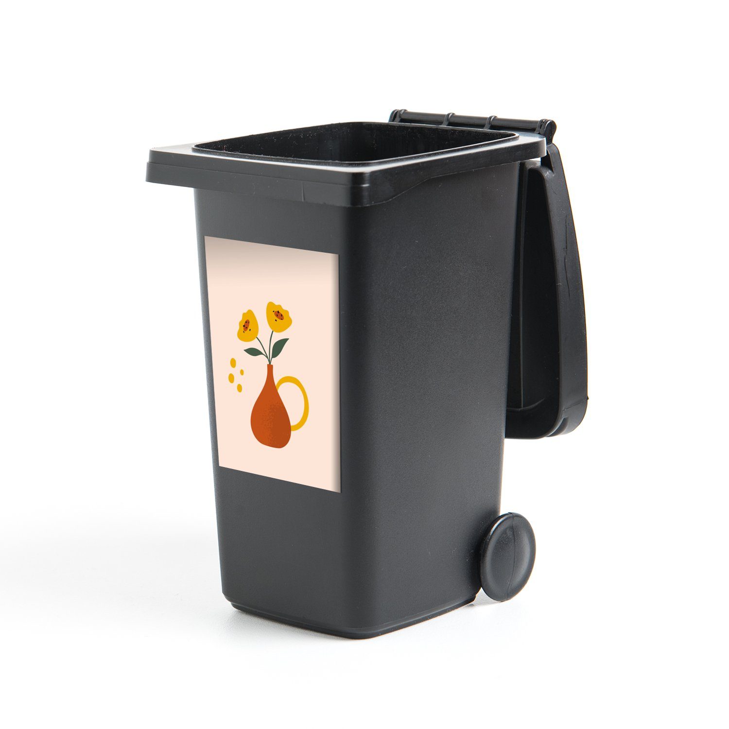 MuchoWow Wandsticker Vase - - Mülleimer-aufkleber, St), Mohn Pastell Mülltonne, Sticker, Container, Abfalbehälter (1