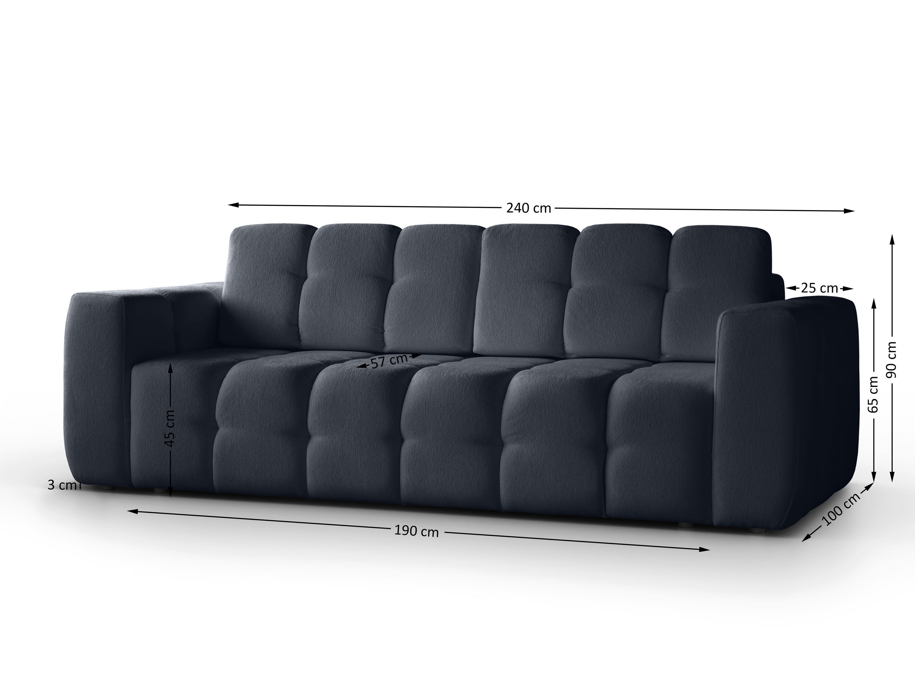 Beautysofa Sitzgruppe Modernes, elegantes Sofa + Sessel + Hocker BONA, (Liegefläche: 190×150 cm), B:240/H:90/T:172cm