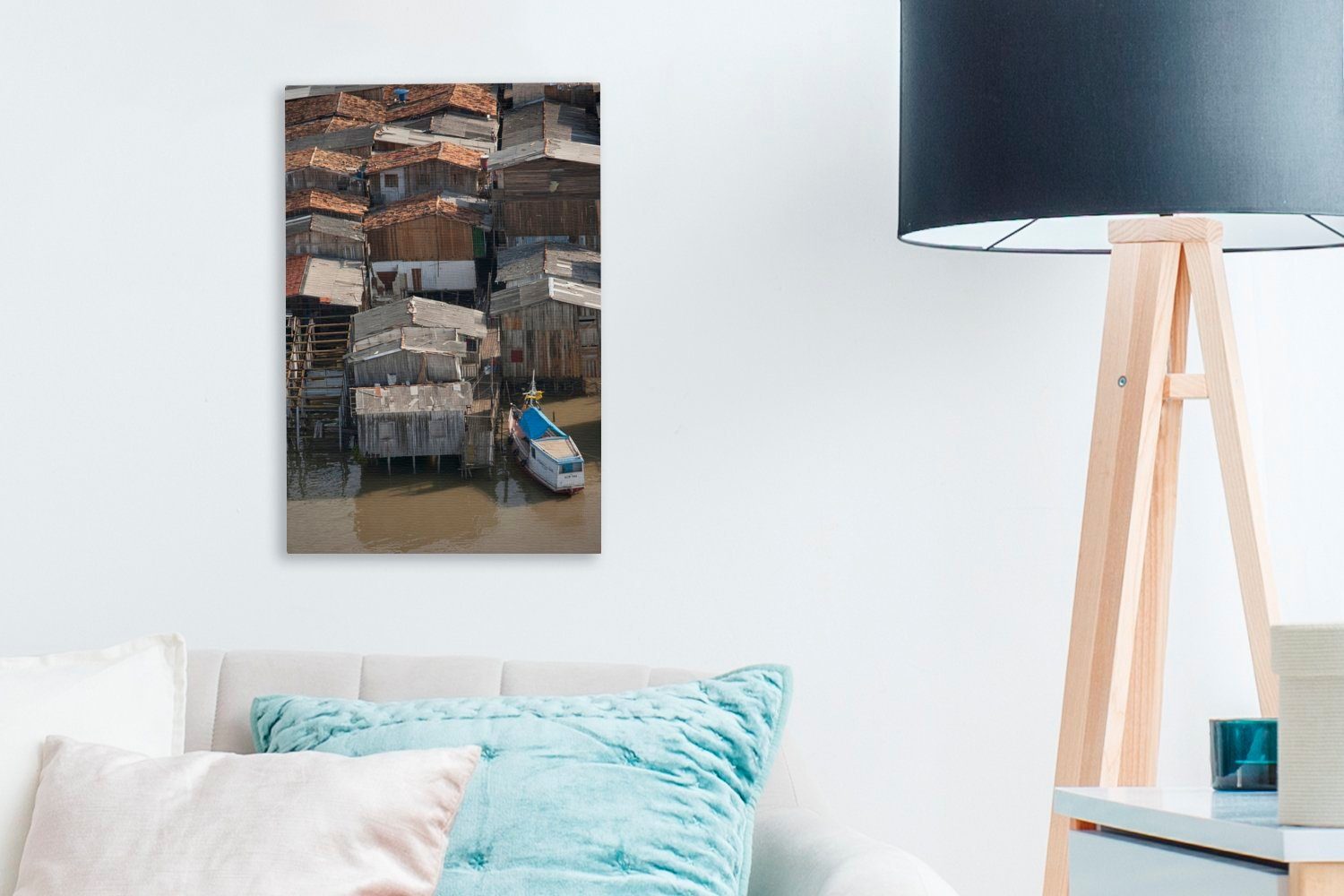 Favela (1 cm Zackenaufhänger, St), OneMillionCanvasses® am fertig in Amazonas Leinwandbild Braun Gemälde, gefärbte Leinwandbild inkl. bespannt Belém, 20x30