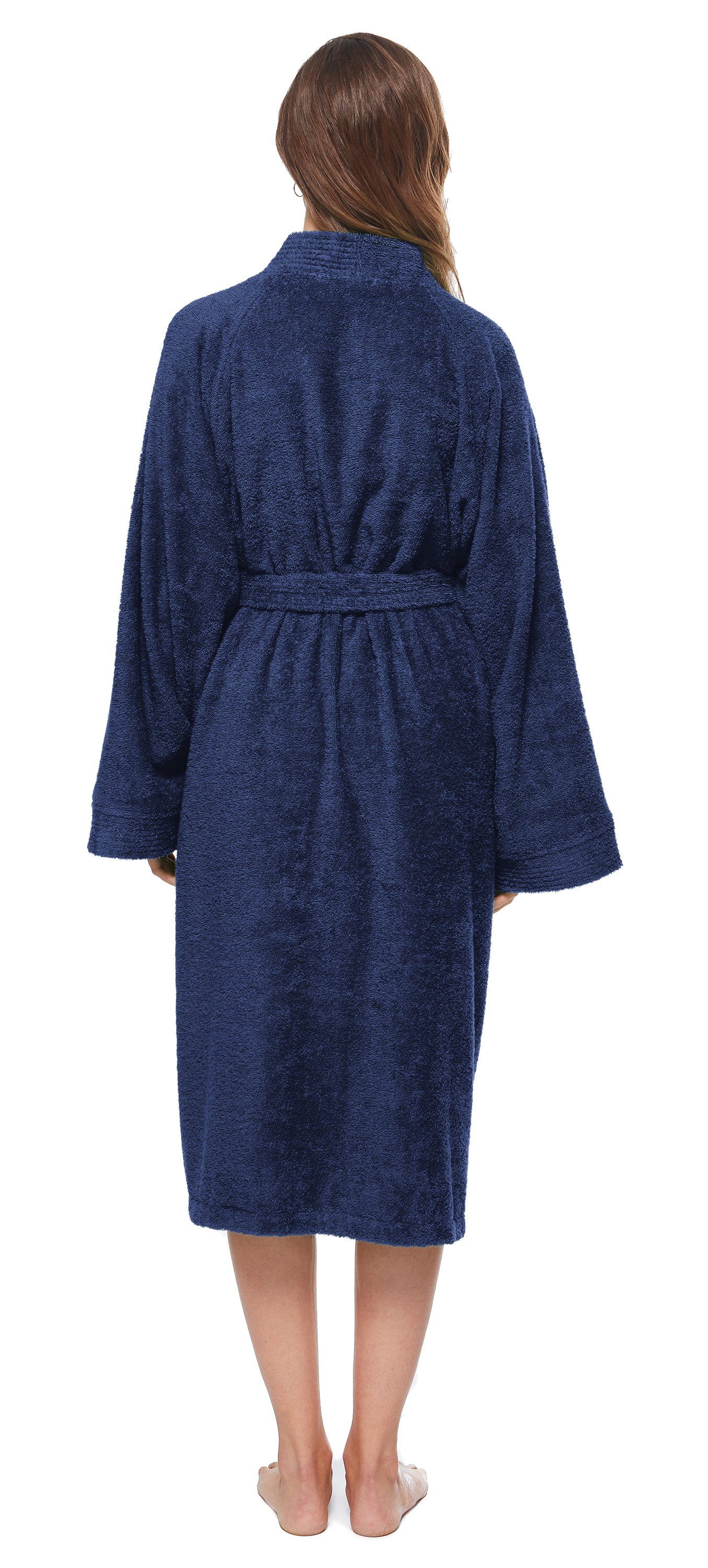 Marine Damenbademantel Kimonoschnitt, im Baumwolle, Baumwolle knielang, Arus 100% Archee, 100%