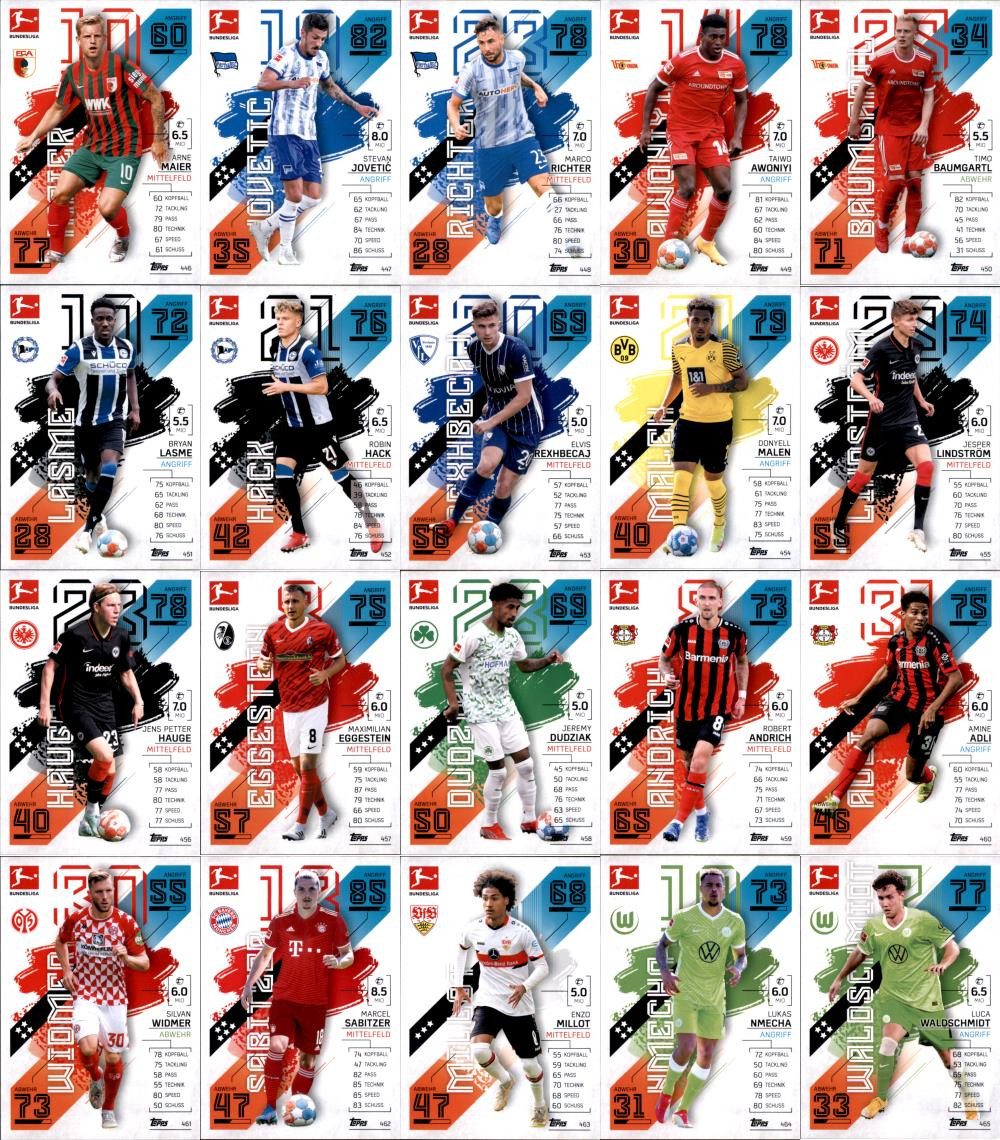 Topps Sammelkarte Match Attax 2021/22 Alle 20 Neue Transfer Karten Nummer 446 bis 465