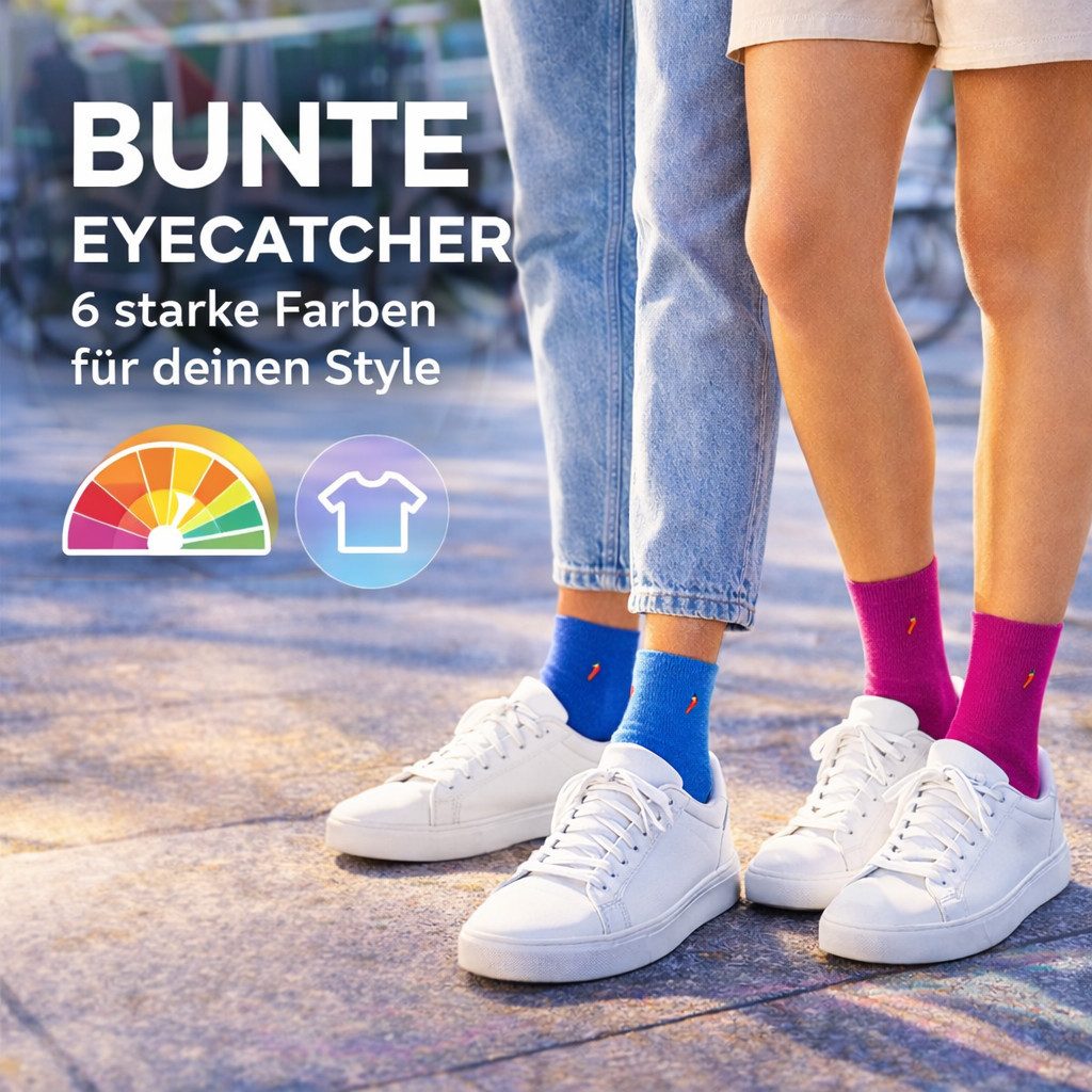 Chili Lifestyle Freizeitsocken LIMITED EDITION Rainbow Bunte Socken - Eyecatcher Farben aus Baumwolle (Multipack, 6-Paar, 6 Farben - Baumwollsocken) Weichbund ohne Gummidruck für Damen und Herren - Exklusive Geschenkbox