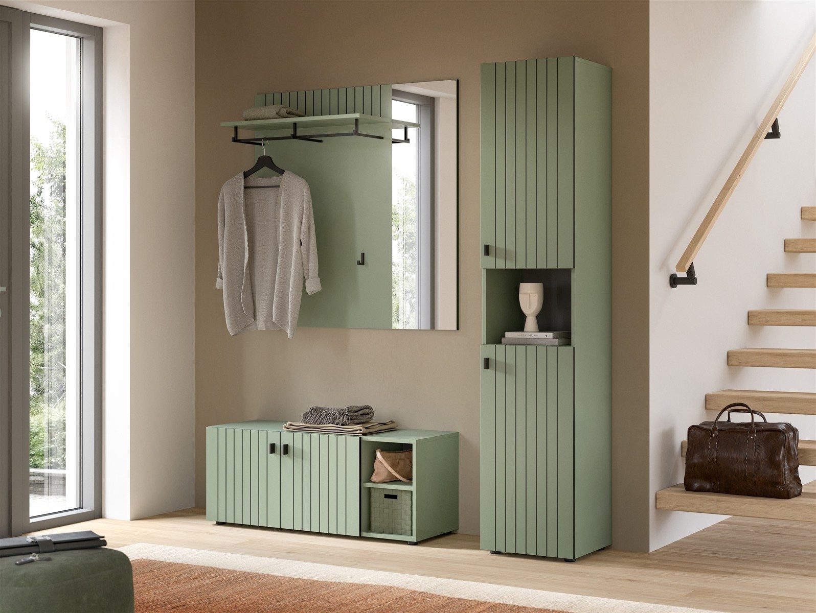 freiraum Garderoben-Set Station, in Smoke Green - 161x192x37cm (BxHxT)