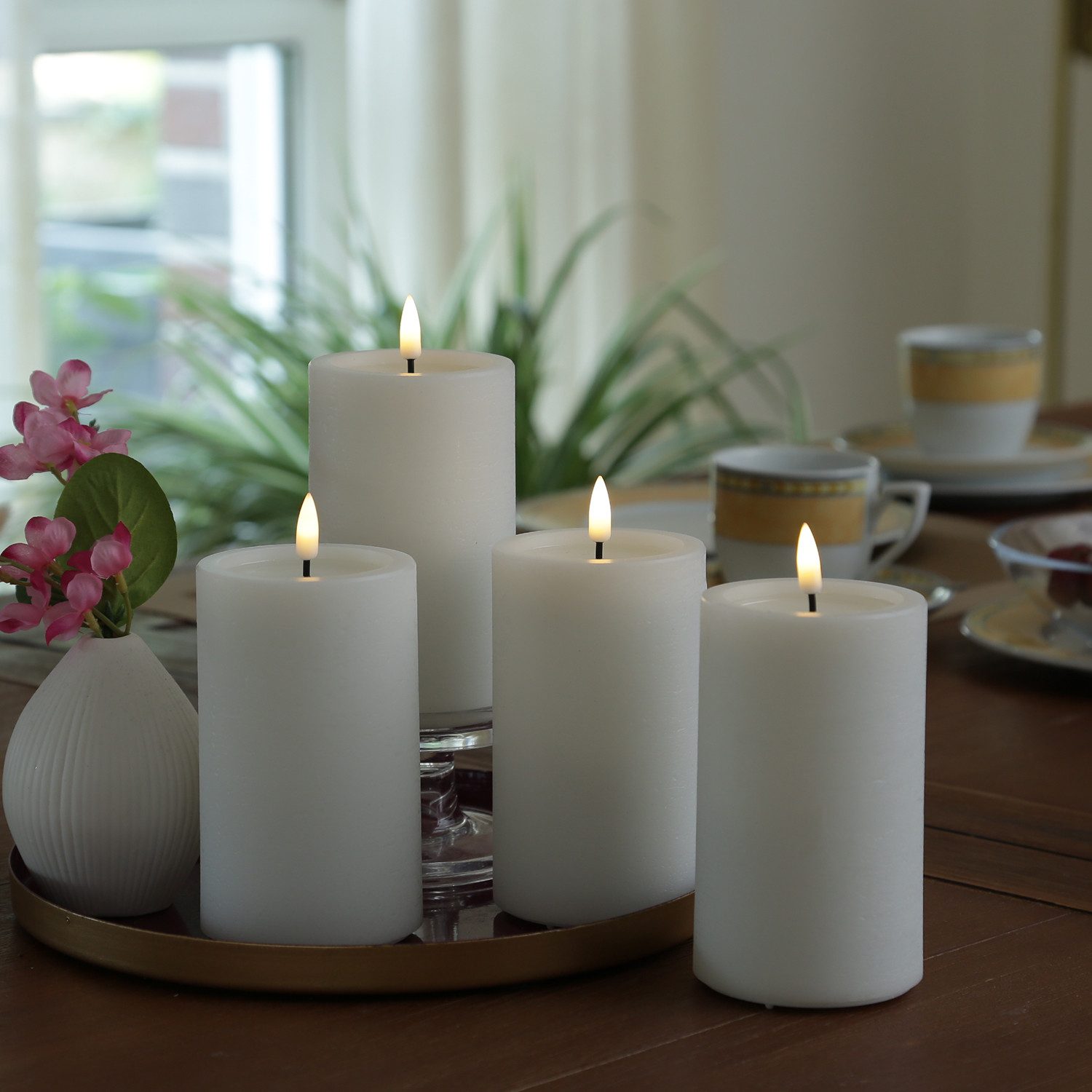 UNIQUE candles LED-Kerze LED Kerzenset UNIQUE Rustik-Optik 12,5cm mit Batterien Fernb. 4er Set, LED Classic, warmweiß (2100K bis 3000K)