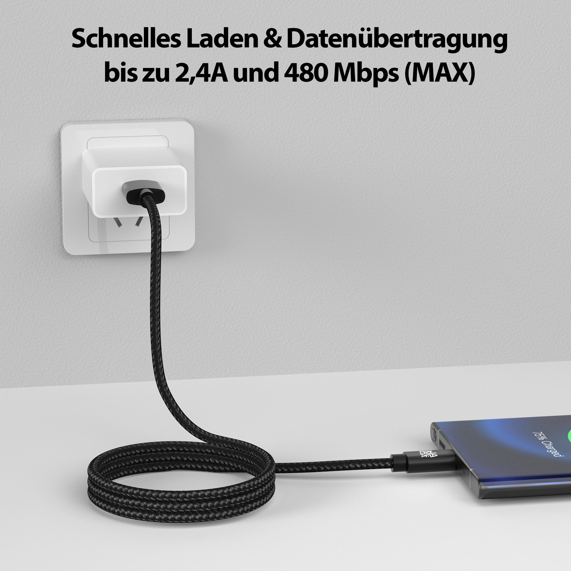 JAMEGA USB-C Datenkabel Ladekabel für Samsung Apple iPhone Huawei Xiaomi uvm. USB-Kabel, (200 cm) – Bild 2 von 5