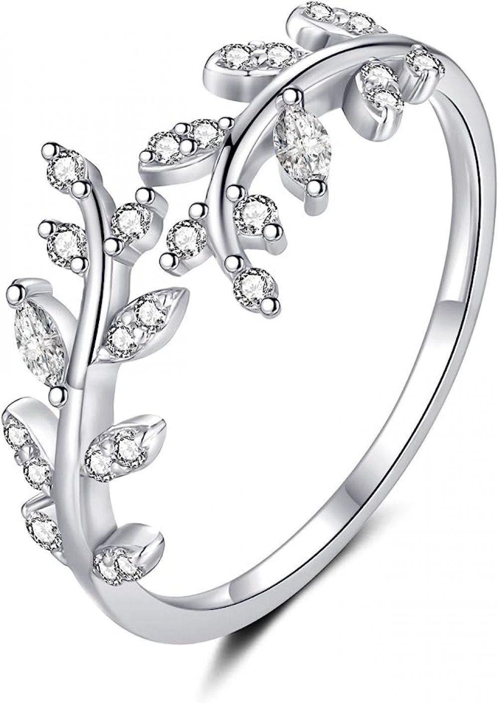 WaKuKa Diamantring Offener Damenring aus 925er Sterlingsilber mit Zweigen und Blättern silbrig