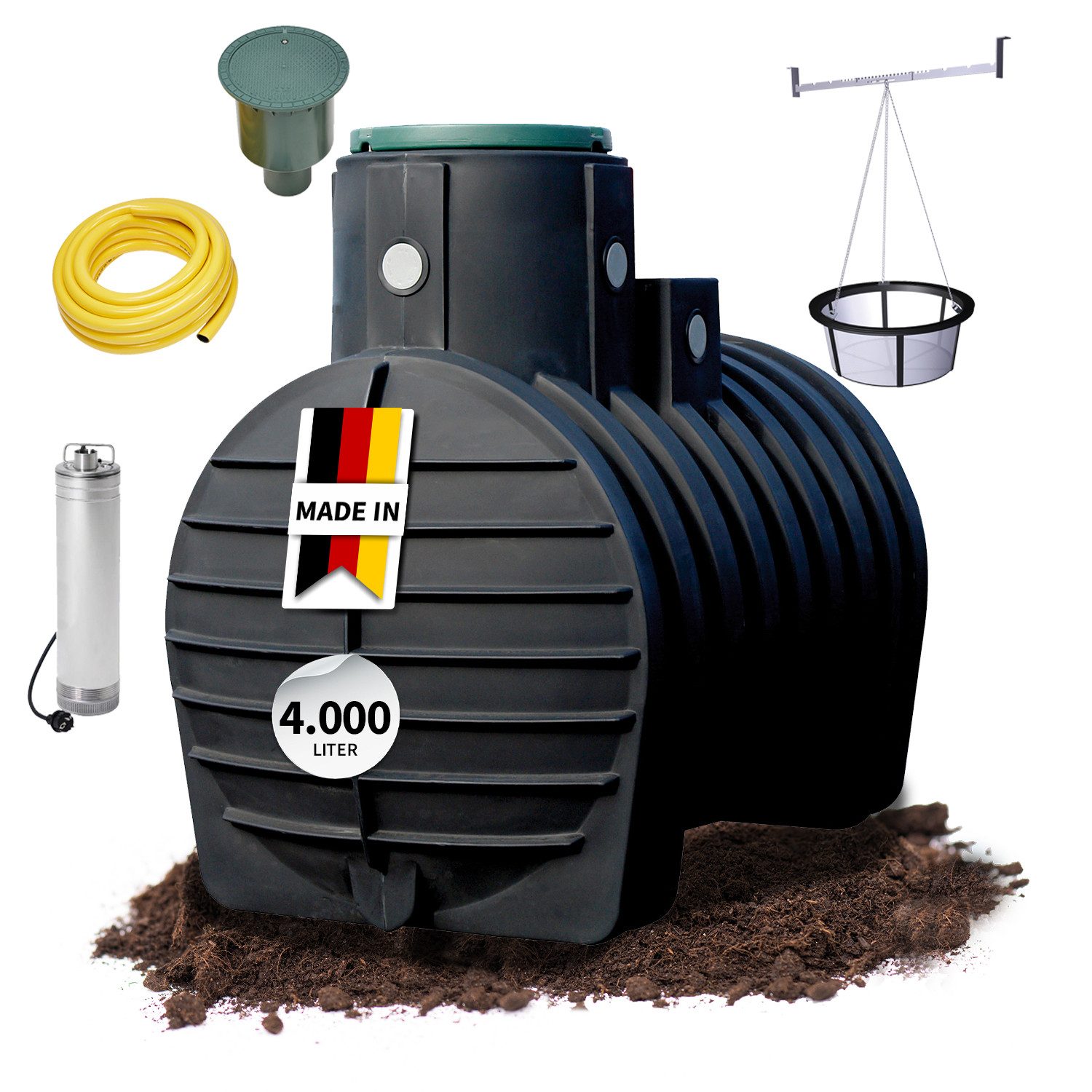 4rain Druckbehälter MONO Erdtank-Paket 4000 Liter Garten-Comfort