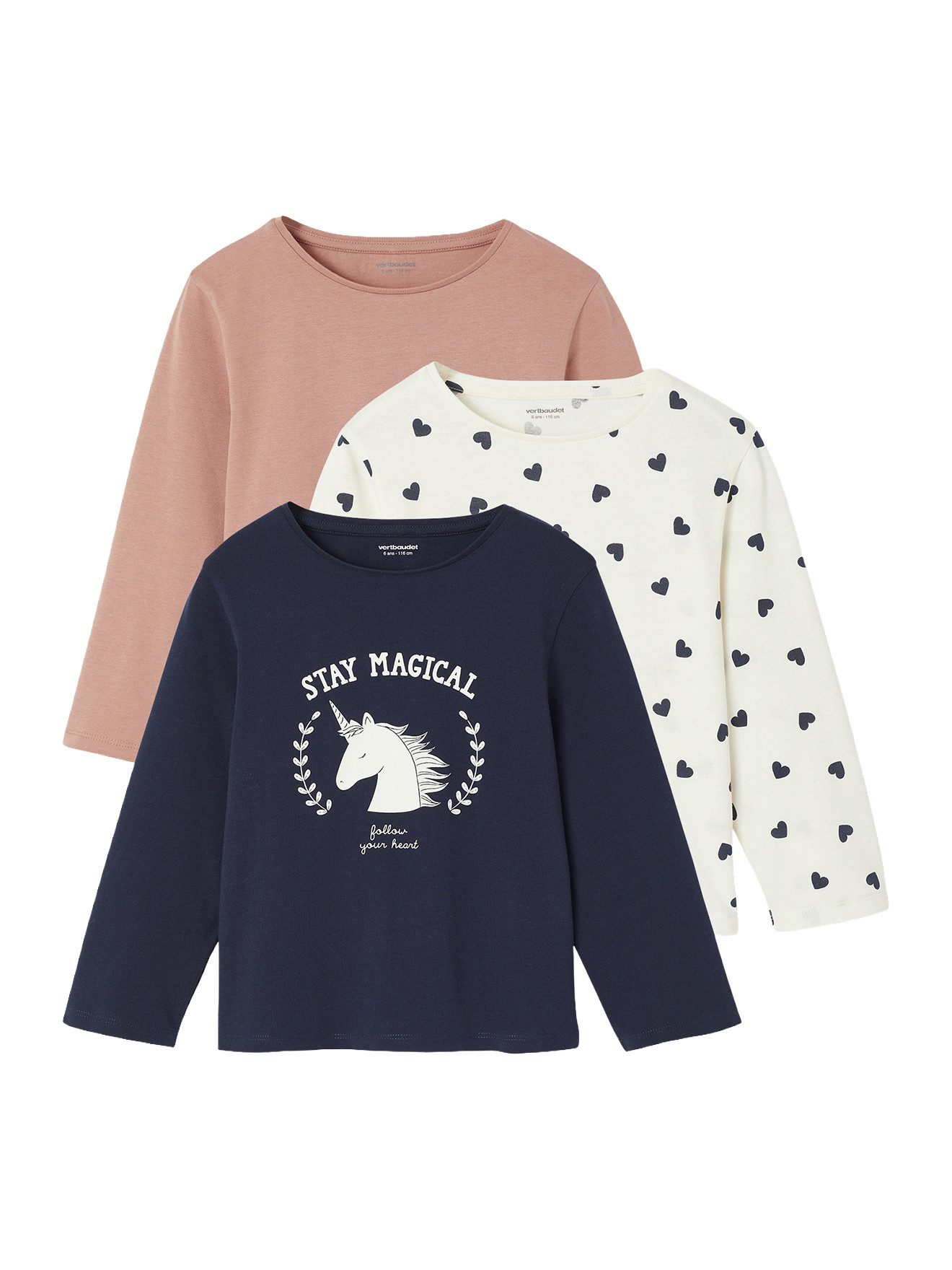 Langarmshirt 3er-Pack Mädchen Shirts mit Print BASIC