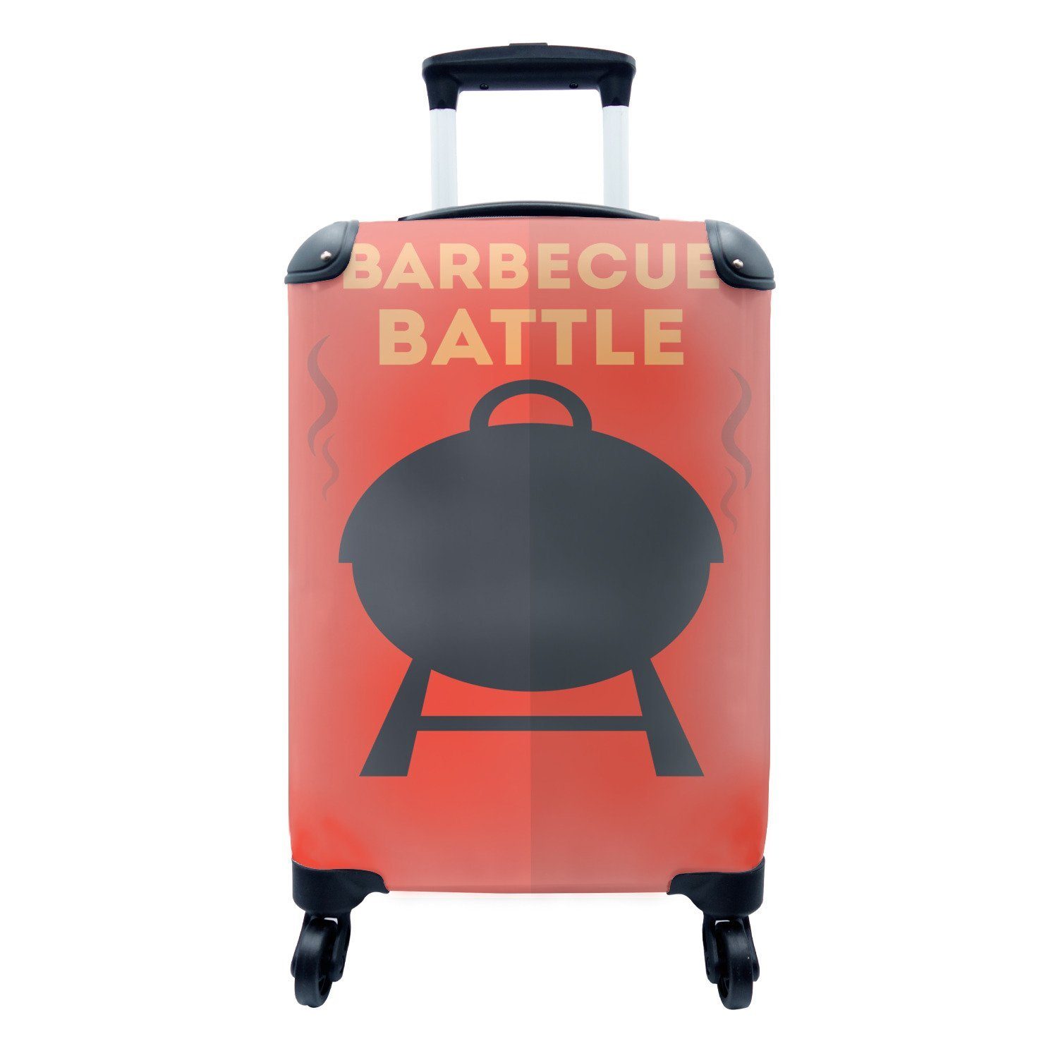 MuchoWow Handgepäckkoffer Barbecue-Illustration mit dem Zitat "Barbecue Battle"., 4 Rollen, Reisetasche mit rollen, Handgepäck für Ferien, Trolley, Reisekoffer