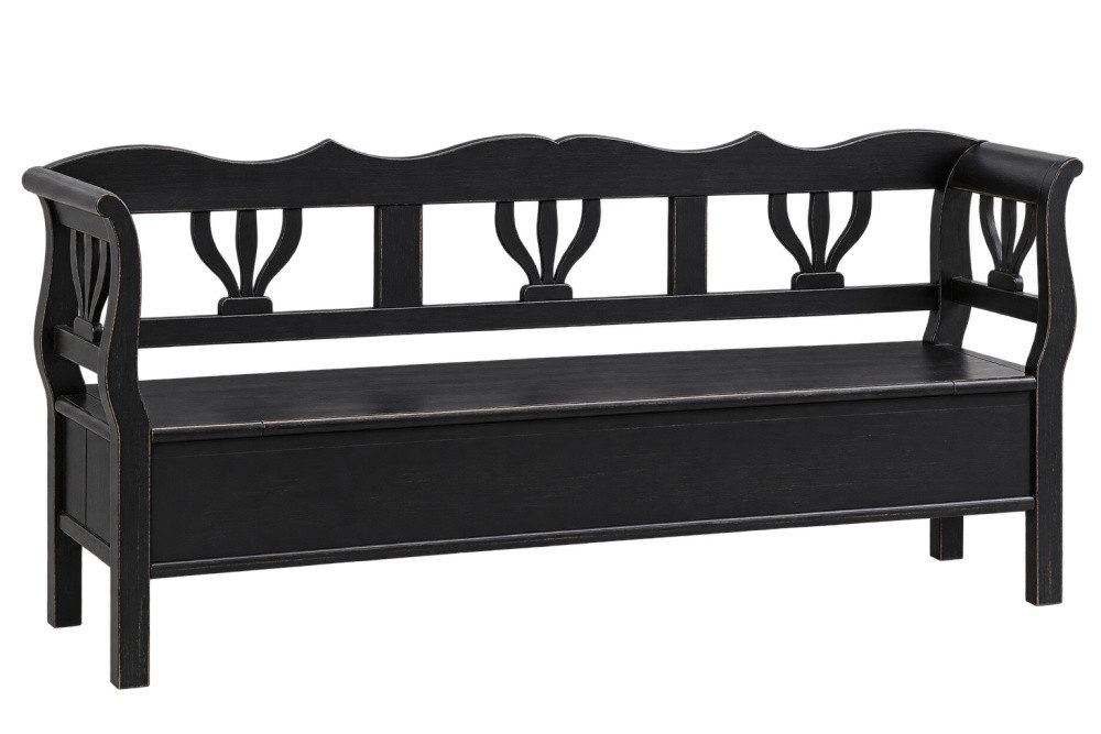 Wohnpalast Truhenbank Truhenbank Tulpe aus Weichholz lackiert 180 cm schwarz