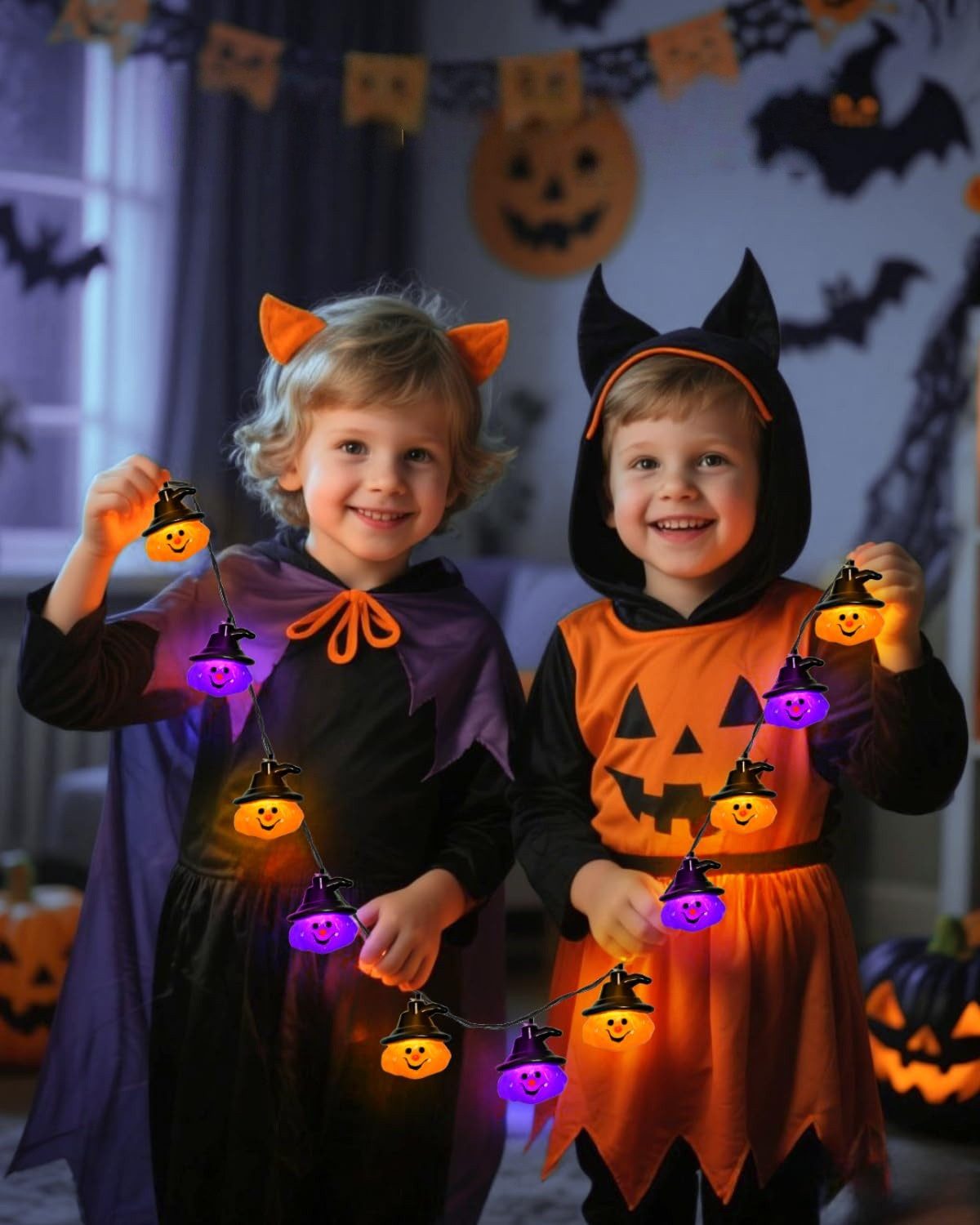nsihing LED-Lichterkette Halloween Lichterkette 3M 20LED Kürbis Lichterkette Batterie, Halloween Deko Outdoor für Garten, Party – Bild 4 von 5