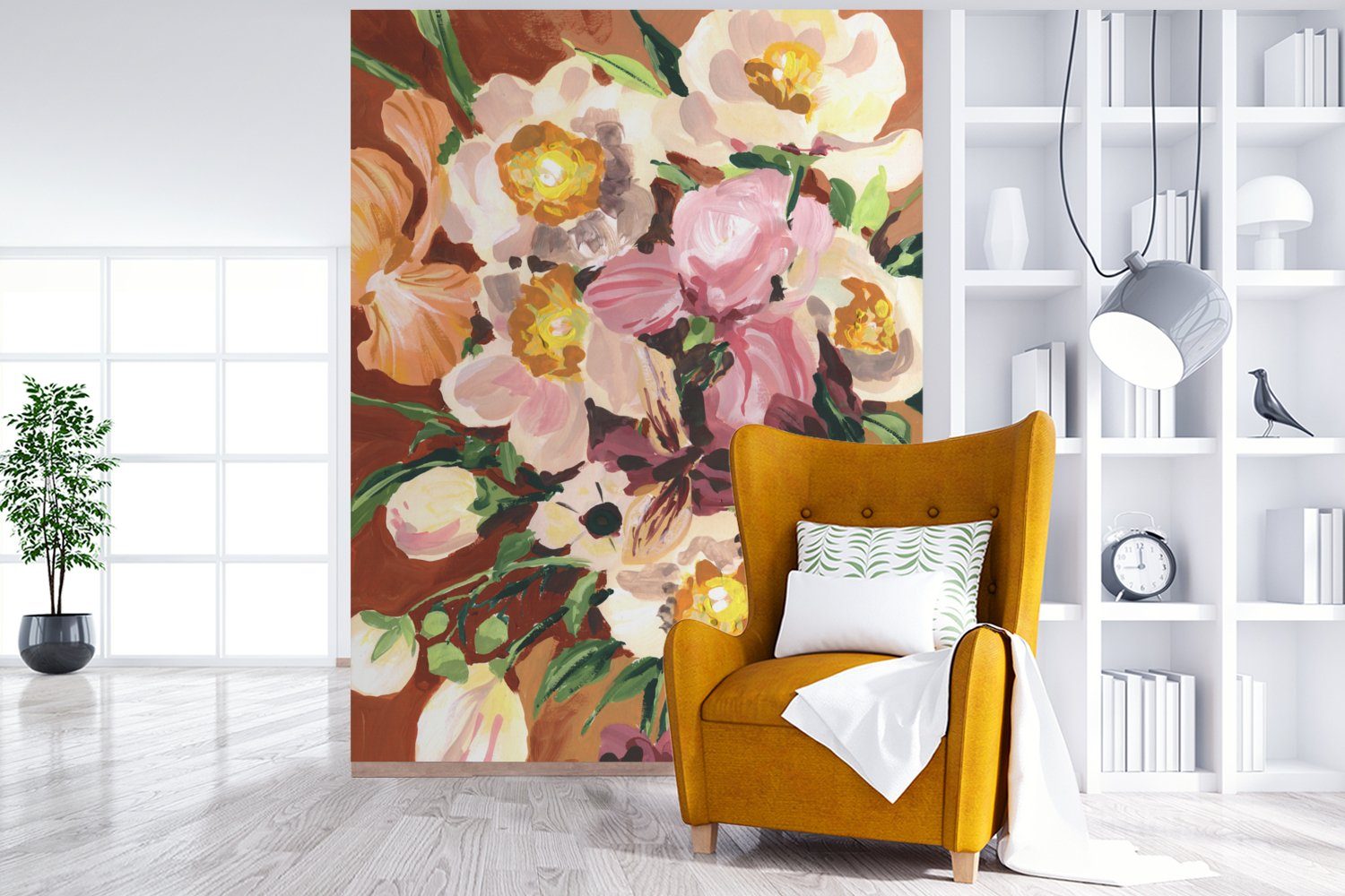 - für Kunst, bedruckt, - Matt, Orchidee Vinyl Blumen Wandtapete MuchoWow Montagefertig Tapete Wohnzimmer, Fototapete Pflanzen (4 St), -