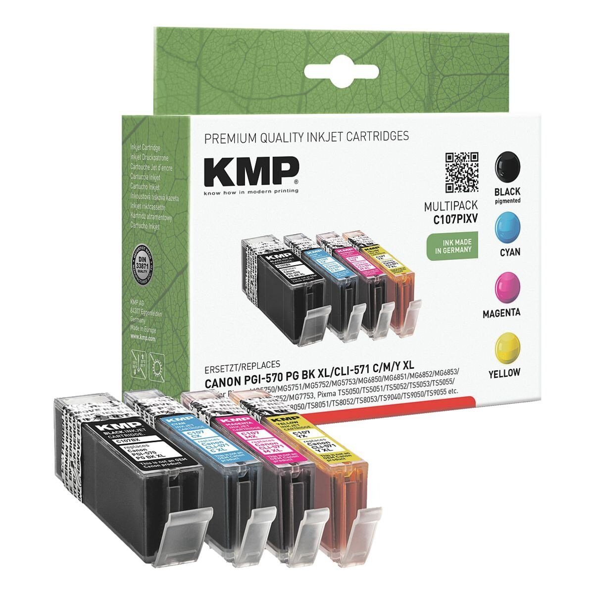 KMP Tintenpatrone (Set, 4-tlg., ersetzt Canon »PGI-570 XL BK / CLI-571 XL C/M/Y«) schwarz, cyan, magenta, gelb
