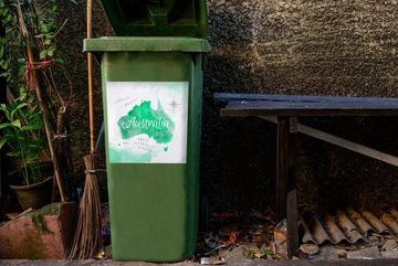 MuchoWow Wandsticker Australien - Weltkarte - Aquarell (1 St), Mülleimer-aufkleber, Mülltonne, Sticker, Container, Abfalbehälter