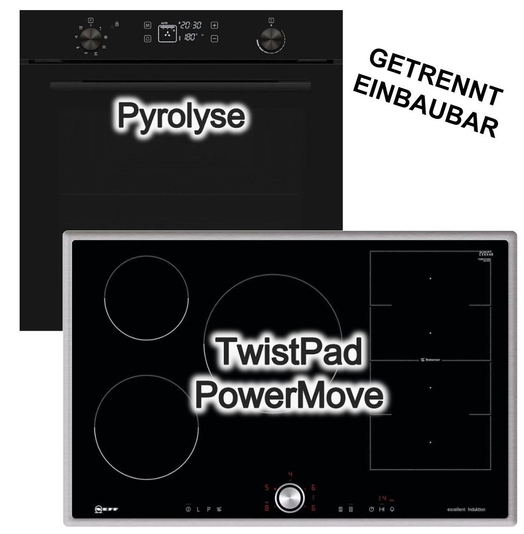 VESTEL Backofen-Set Backofen Pyrolyse visioTouch + Neff 80cm Induktionskochfeld Twistpad
