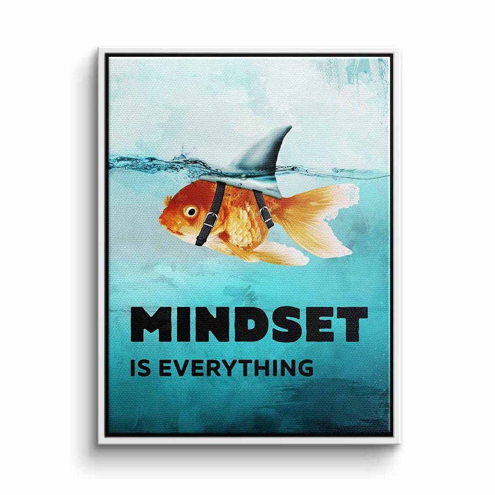 DOTCOMCANVAS® Leinwandbild, Englisch, Leinwandbild Motivation Einstellung Mindset is everything Goldfisch mi weißer Rahmen