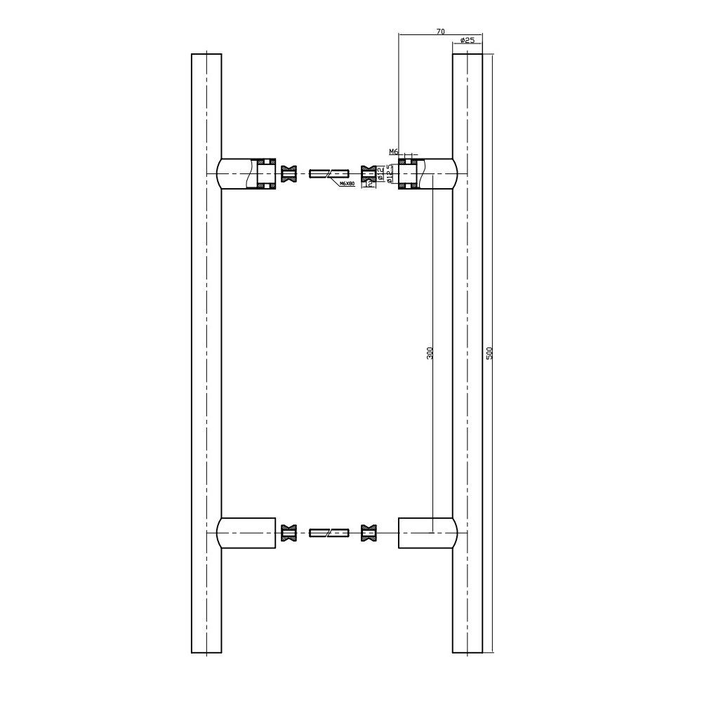 V2A matt mm Holztüren, außen, für Stoßgriff 500/300 Stoßgriffpaar Edelstahl Stoßgriff Türbeschläge24 und Glas-
