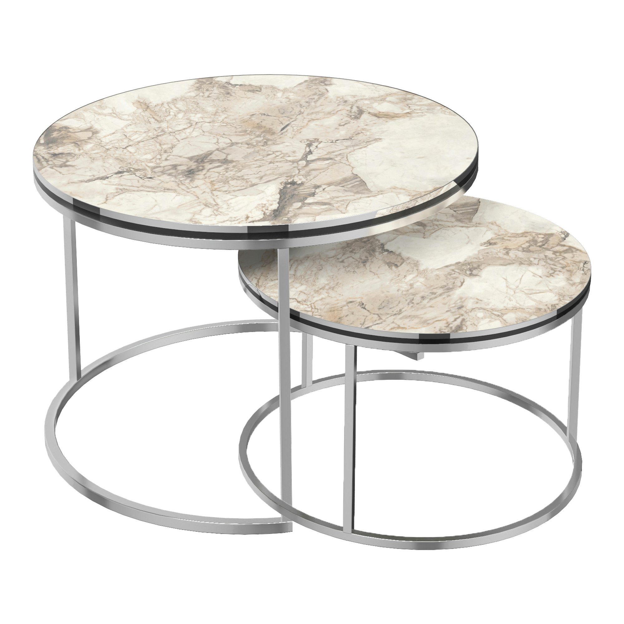 en.casa Couchtisch, »Skagen« Beistelltisch im 2er Set rund Marmor, weiß / S günstig online kaufen