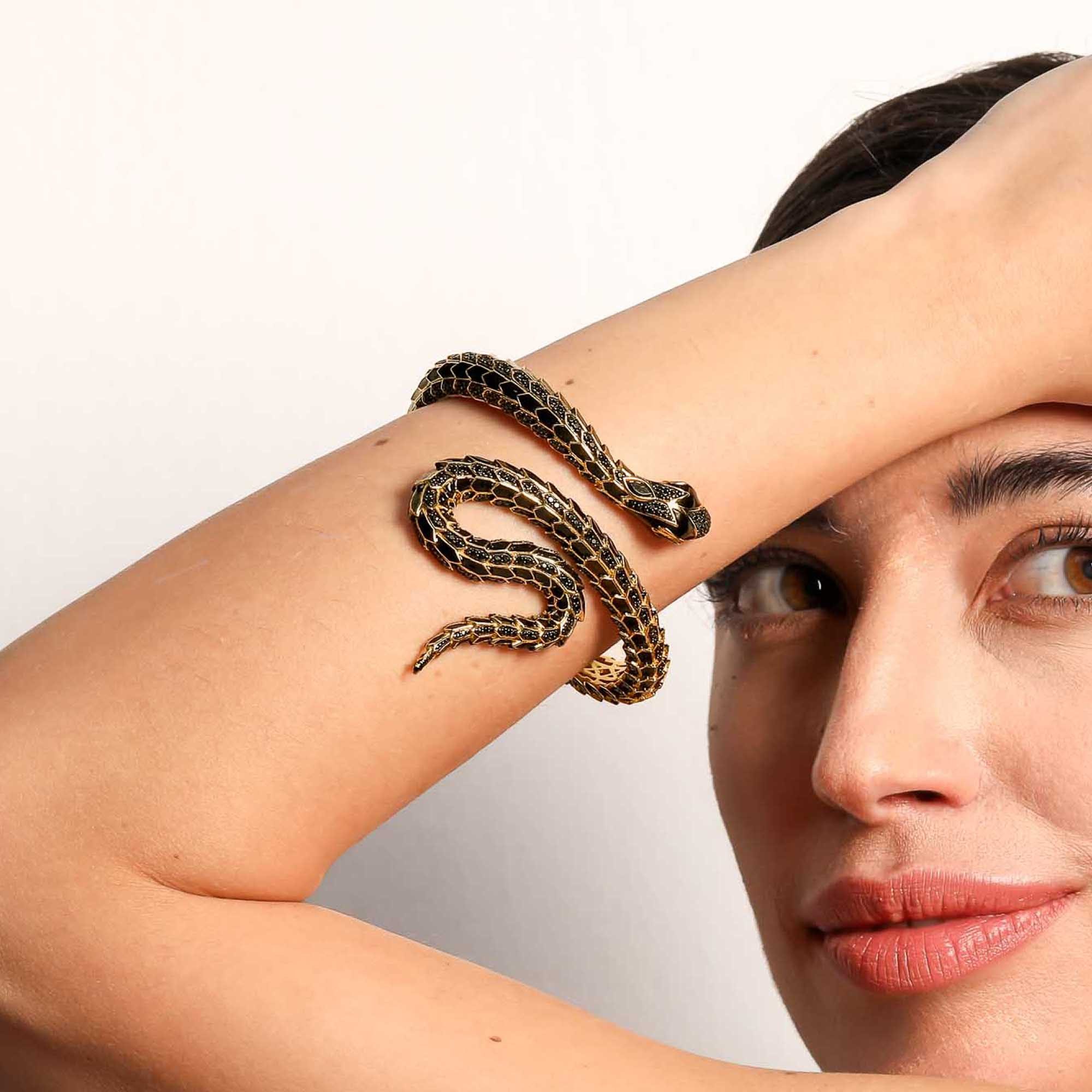 Seinerzeit FLORA & FAUNA Silberarmband Fangor Schlangen Armreif L - 20,0 cm (1-tlg), Material: 925 Sterling Silber, vergoldet mit Emaille