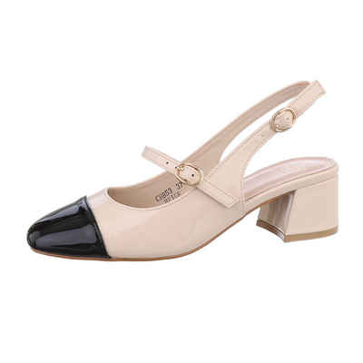 Ital-Design Damen Abendschuhe Elegant Schnürpumps Blockabsatz Schnür- & Riemchenpumps in Beige