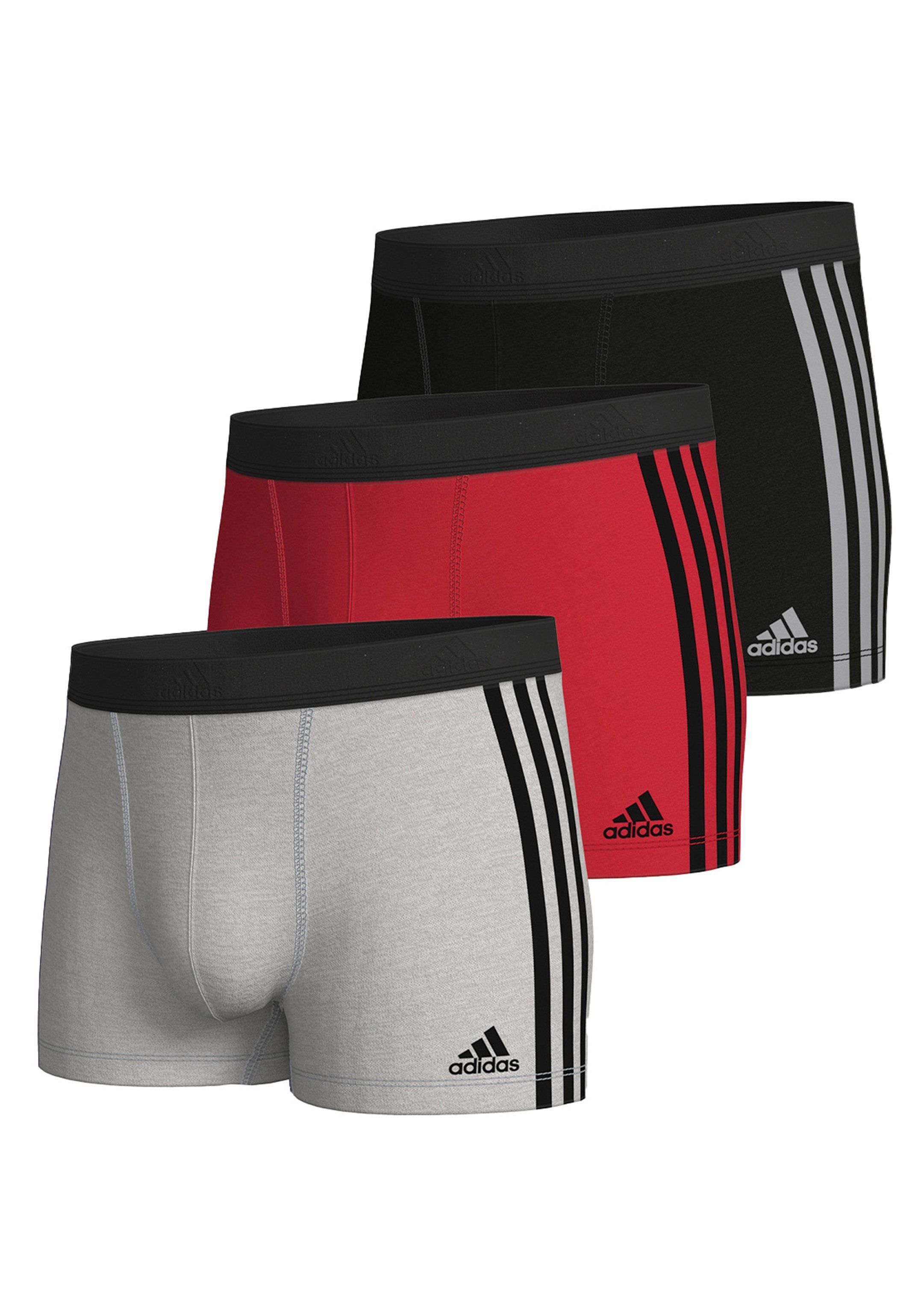 adidas Sportswear Retro Boxer 3er Pack Active Flex Cotton 3 Stripes (Spar-Set, 3-St) Retro Short / Pant - Baumwolle - Ohne Eingriff - Grau / Rot / Schwarz - 962 (HW23)