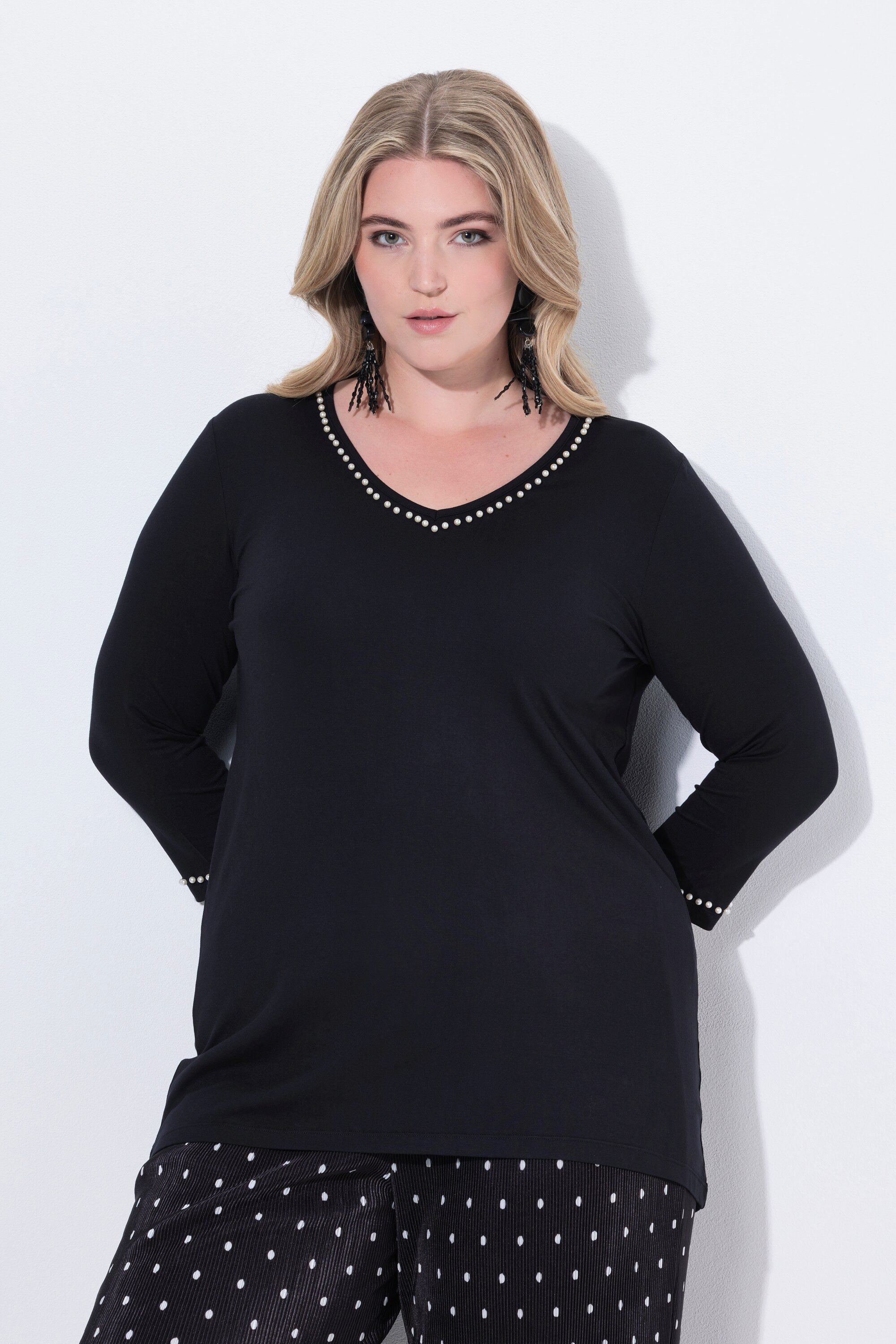 T-Shirt T-Shirt A-Linie Zierperlen 3/4-Ärmel