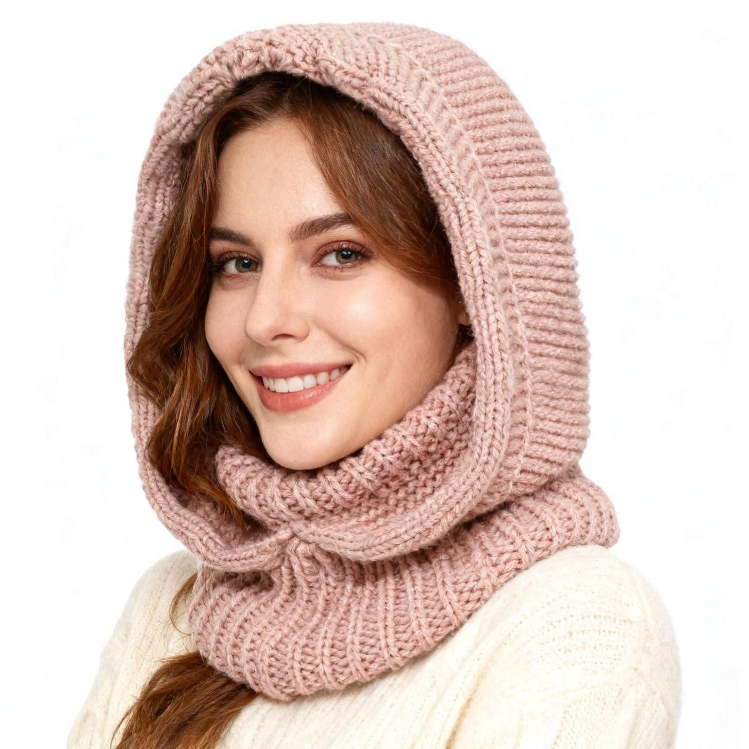 LuxusKollektion Sturmhaube Strickmütze Damen Thermo Beanie Schal Sturmhaube Skimaske Rosa