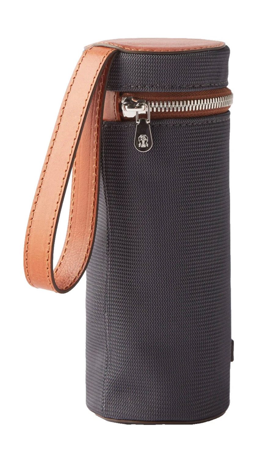 BRUNELLO CUCINELLI Flaschenträger Balltasche Flaschenhalter Tasche Case aus Canvas und Leder, Reißverschluss rundum für einfaches Öffnen und sicheren Verschluss