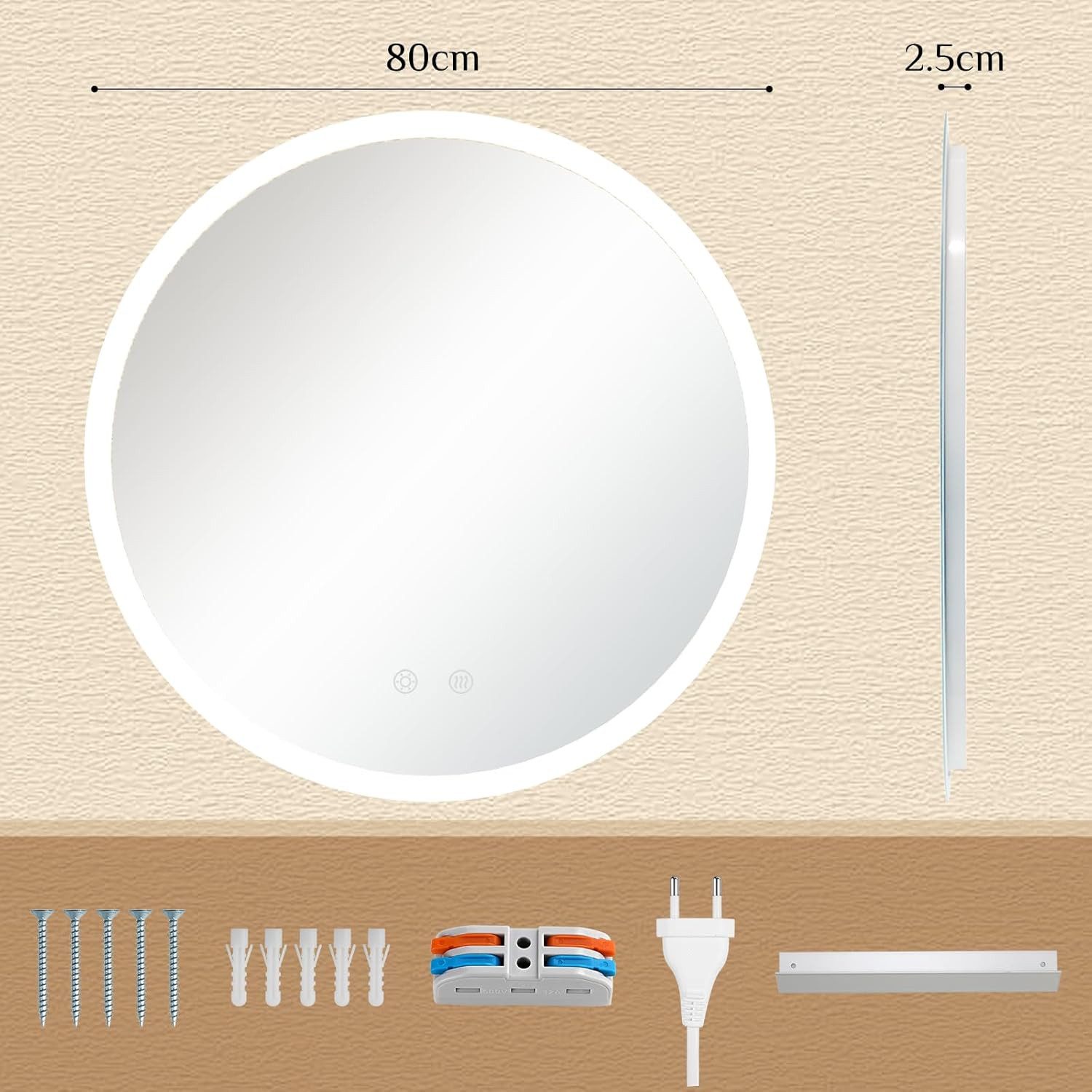 TLGREEN Badspiegel Rund mit Beleuchtung,LED Spiegel mit 3 Lichtfarben dimmb günstig online kaufen