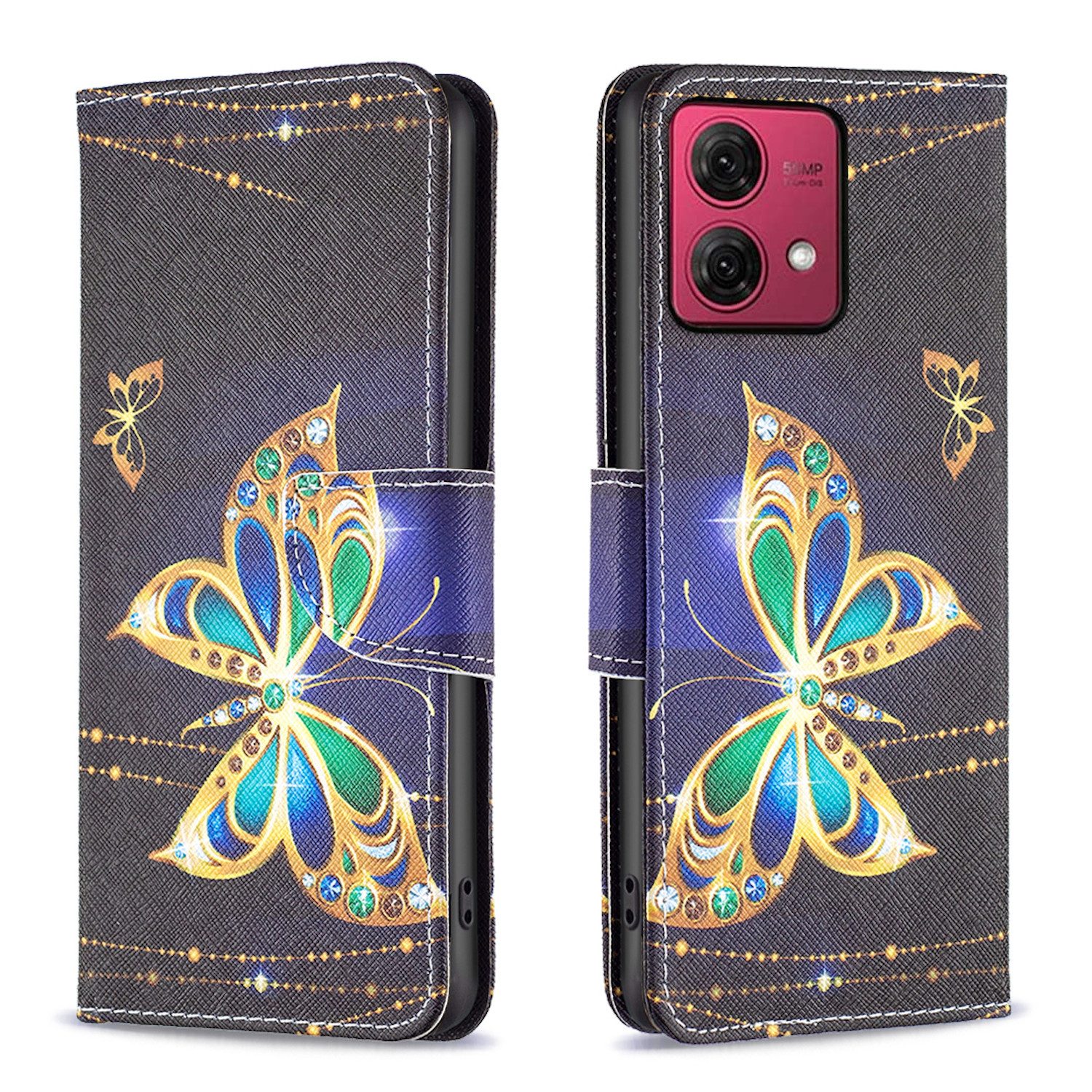 Wigento Handyhülle Für Motorola Moto G84 5G Kunst Leder Book Wallet Schutz Tasche Motiv 5