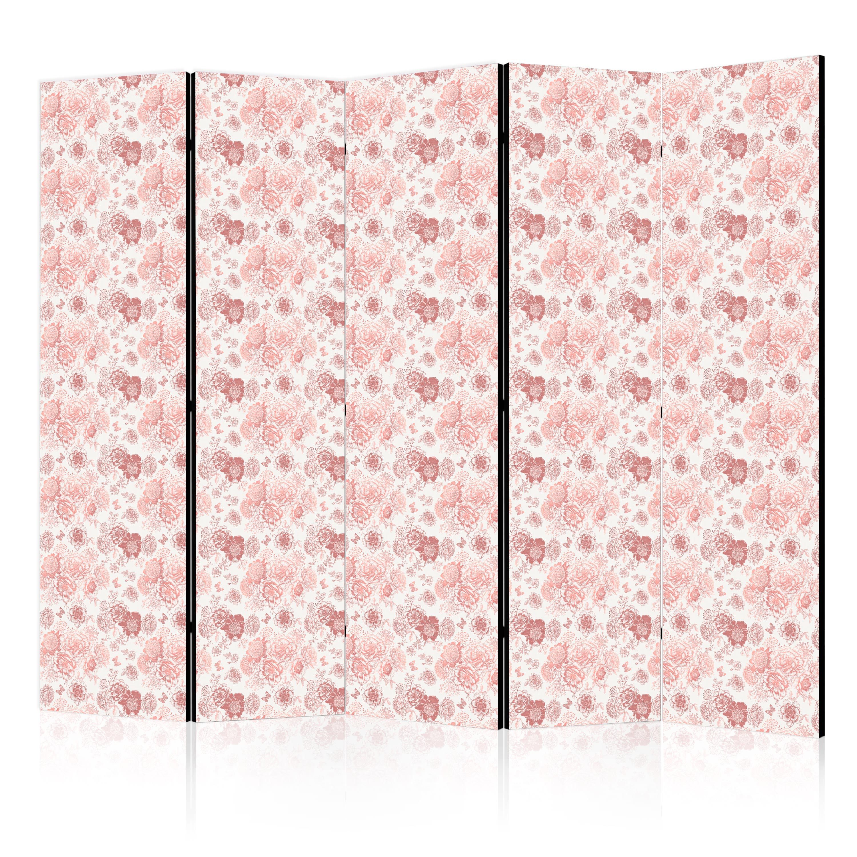 Muralo Paravent 5-teilig Raumteiler klappbar Rosa Blumen (Packung, 1 St., 225x172 cm), 3 Varianten, für das Schlafzimmer, das Wohnzimmer