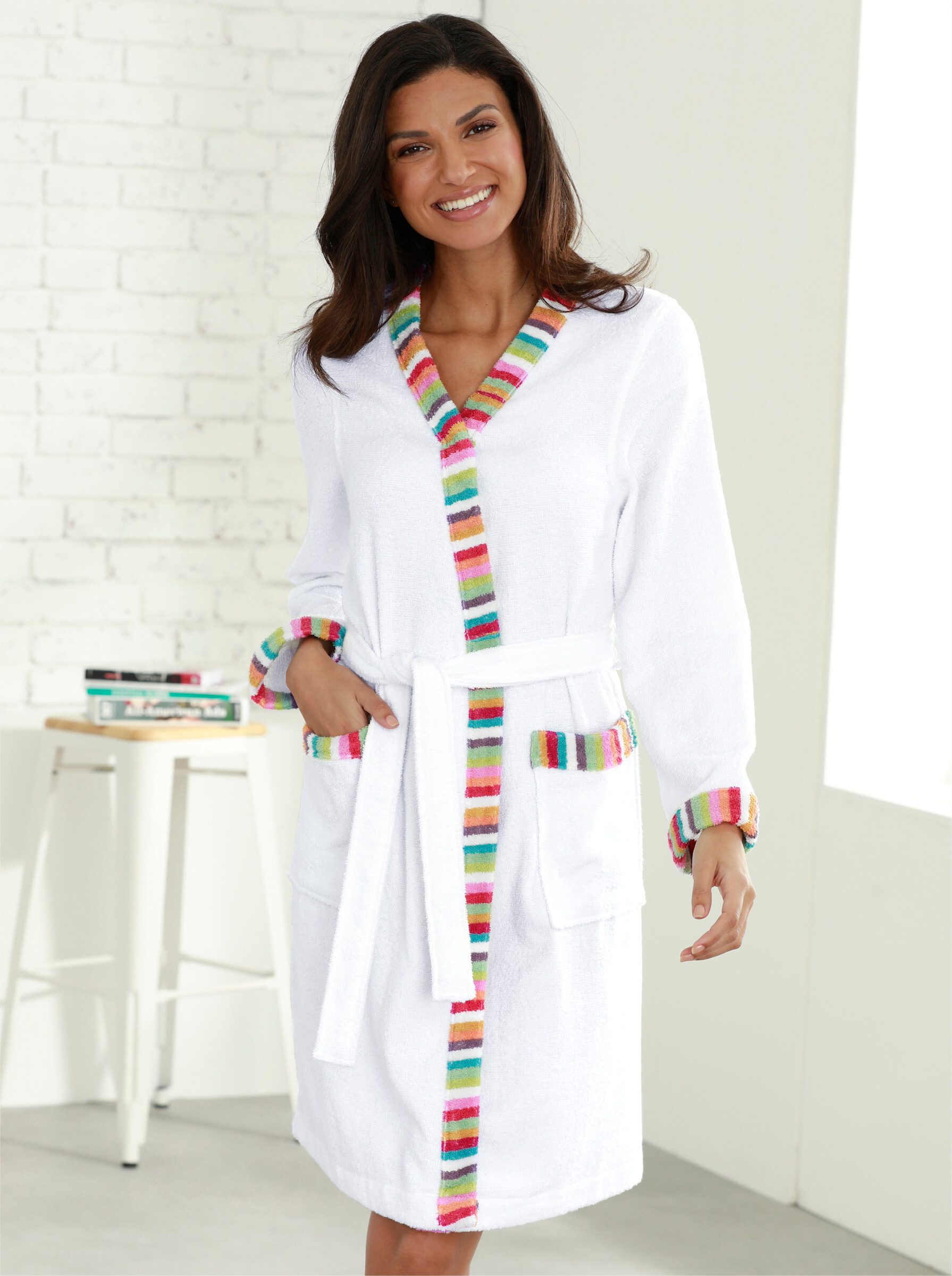 Sieh an! Damenbademantel Bademantel ., Länge ca. 100 cm, Baumwolle, Bindeba günstig online kaufen