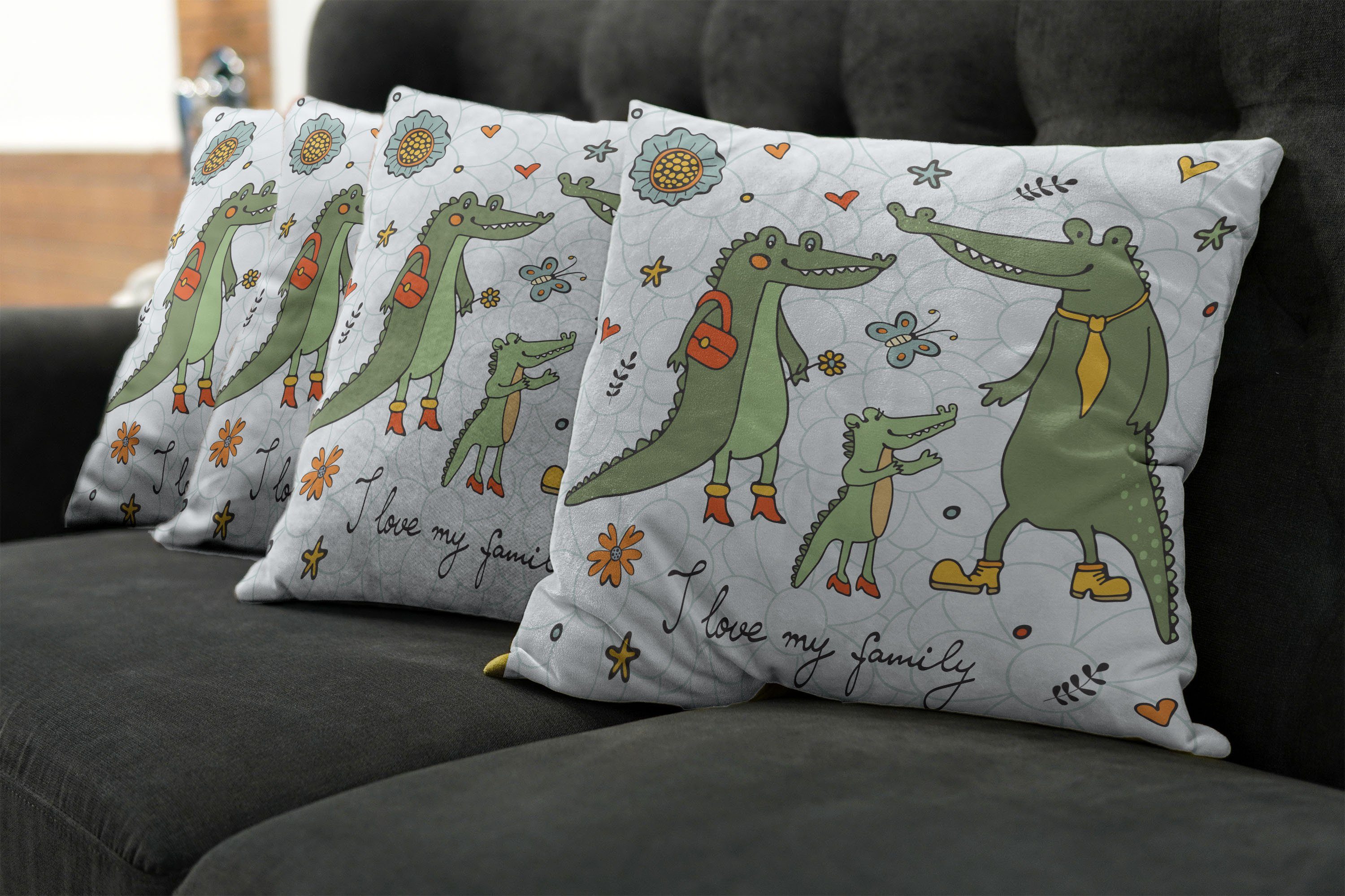 Digitaldruck, Cartoon Stück), Accent (4 Familie Alligator Doppelseitiger Kissenbezüge Modern Abakuhaus Spaß