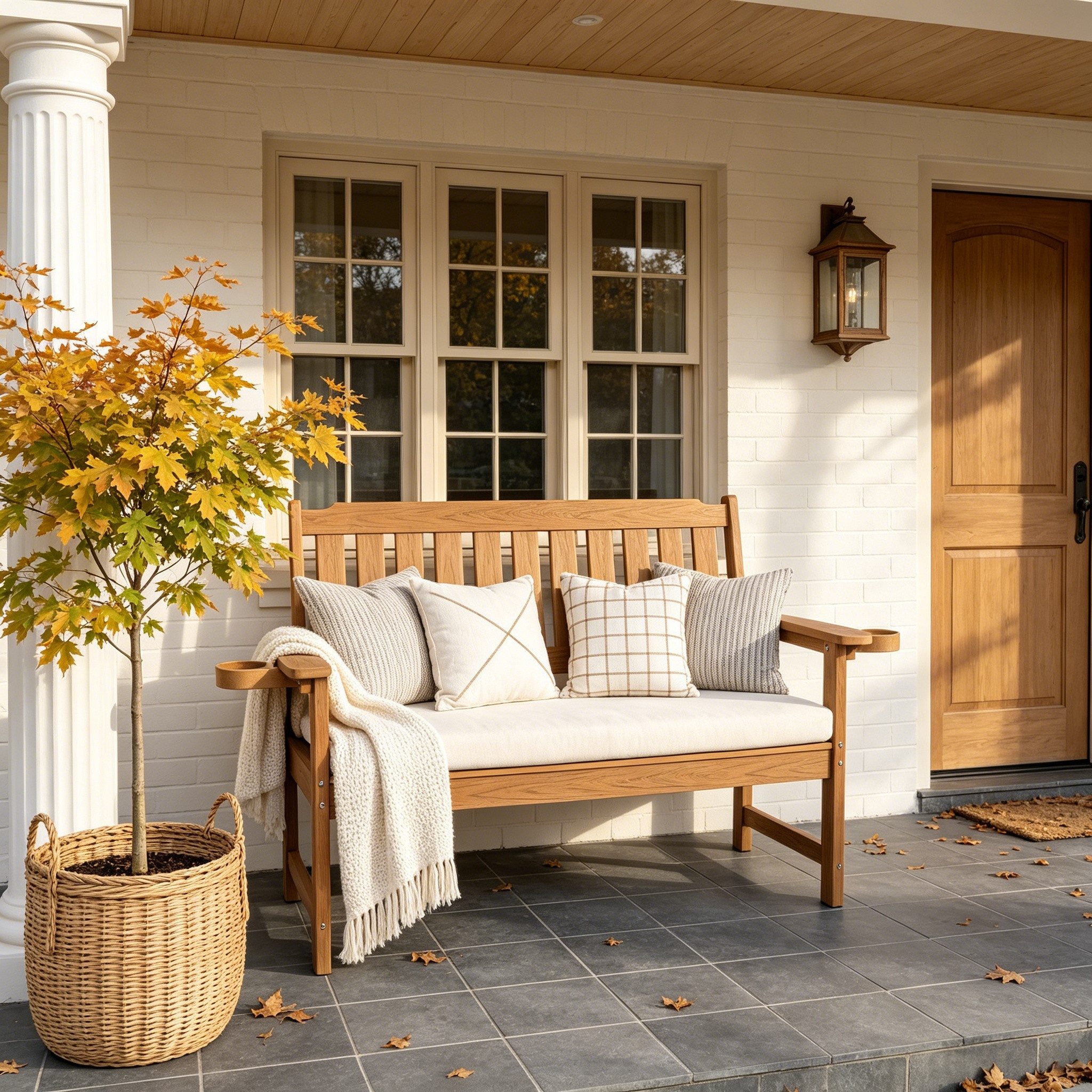 NJLyuhome Gartenbank Allwetter-Gartenbank mit integrierten Getränkehaltern aus HIPS (1-St), wetterfest und pflegeleicht – für Terrasse, Garten und Balkon