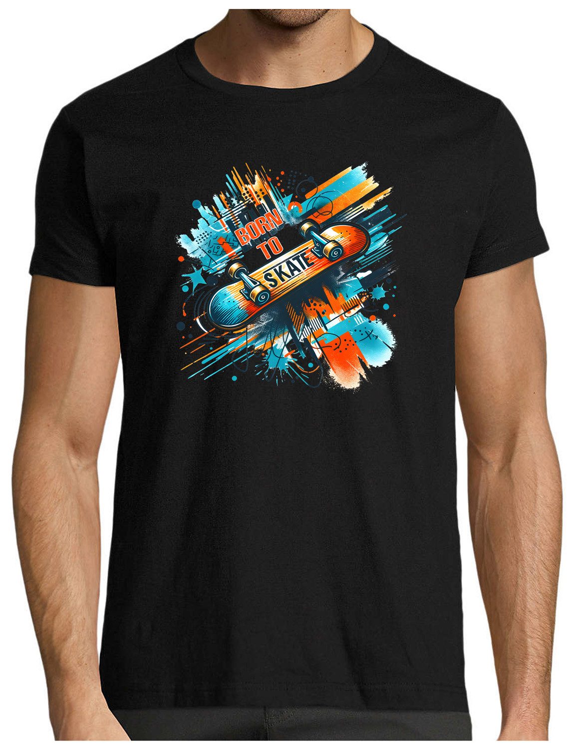 MyDesign24 T-Shirt Herren Skater Shirt "Born to Skate" in Ölfarbenoptik Skateboard und Born to Skate Schriftzug T-Shirt Regular Fit i534