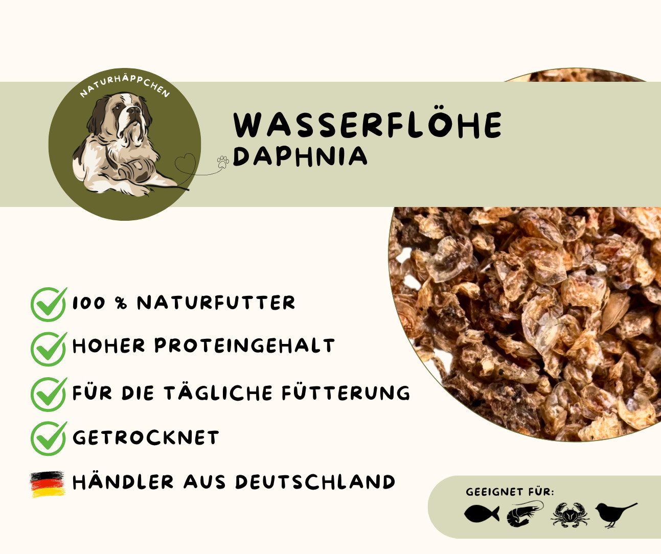 Warnick´s Tierfutterservice Daphnia (Wasserflöhe) - Naturfutter für Zierfische, Garnelen & Krebse, Ergänzungsfutter für: Zierfische, Krebse, Garnelen