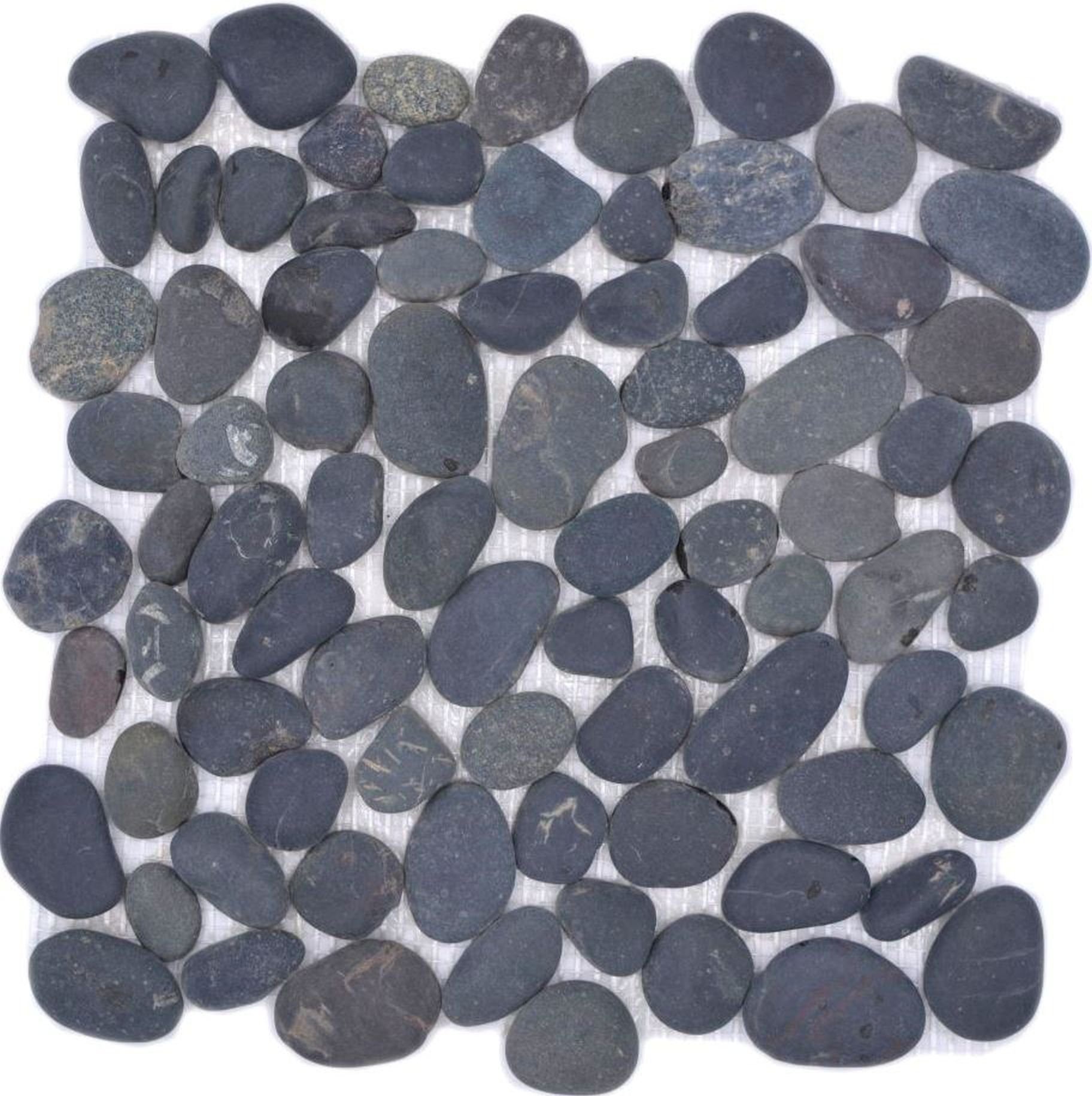 Mosani Mosaikfliesen Steinkiesel Kiesel gewölbt dunkelgrau anthrazit schwarz Küche