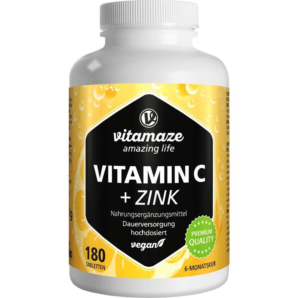 Vitamaze VITAMIN C 1000 mg hochdosiert+Zink vegan Tabletten Tabletten, 180 St.