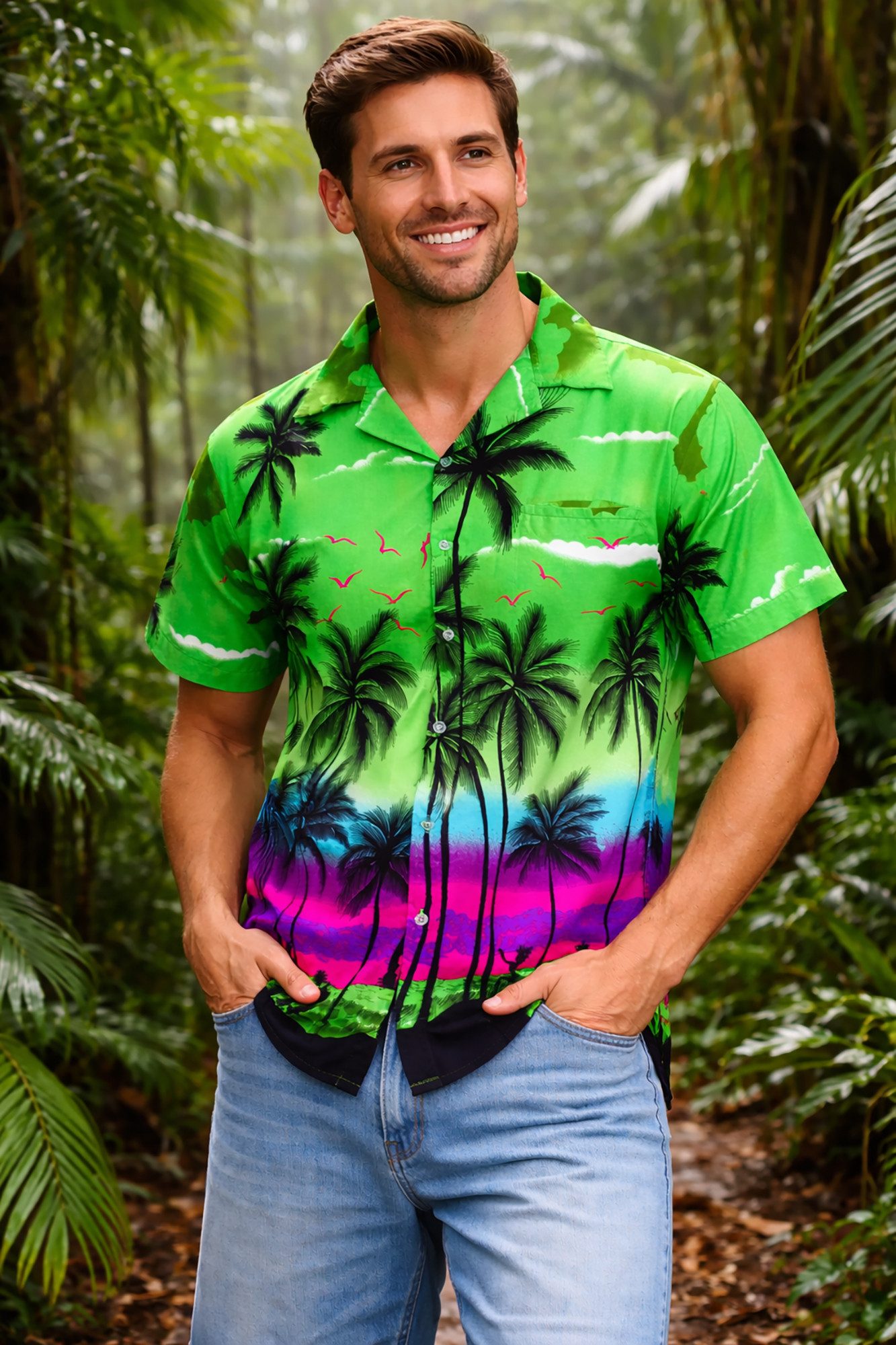King Kameha Hawaiihemd "Beach" Funky Hawaii-Hemd Herren Kurzarm Front-Tasche Stylish