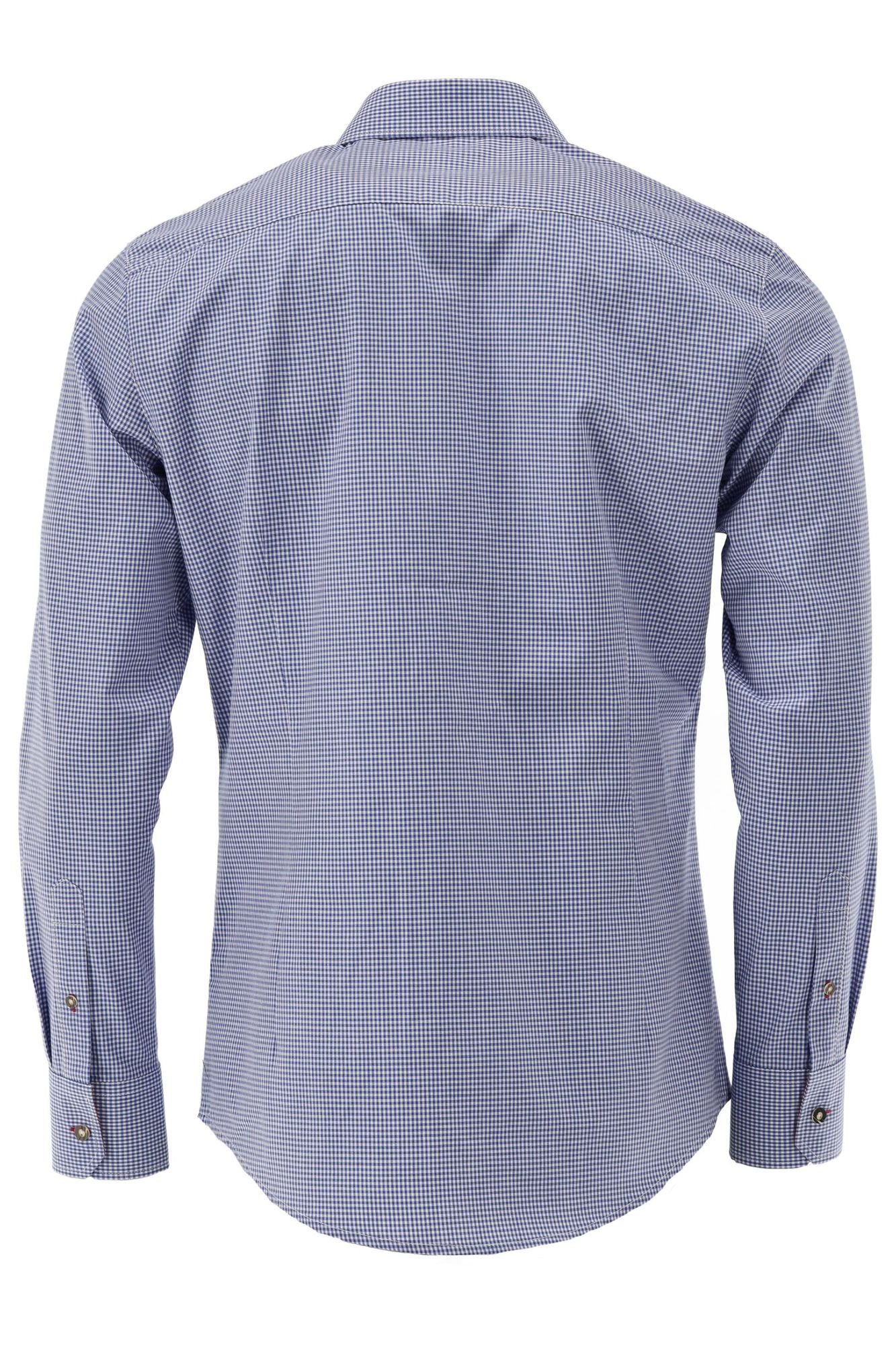 OS-Trachten mit der Brusttasche Hirsch-Stickerei Langarmhemd auf mittelblau Trachtenhemd Wacodu